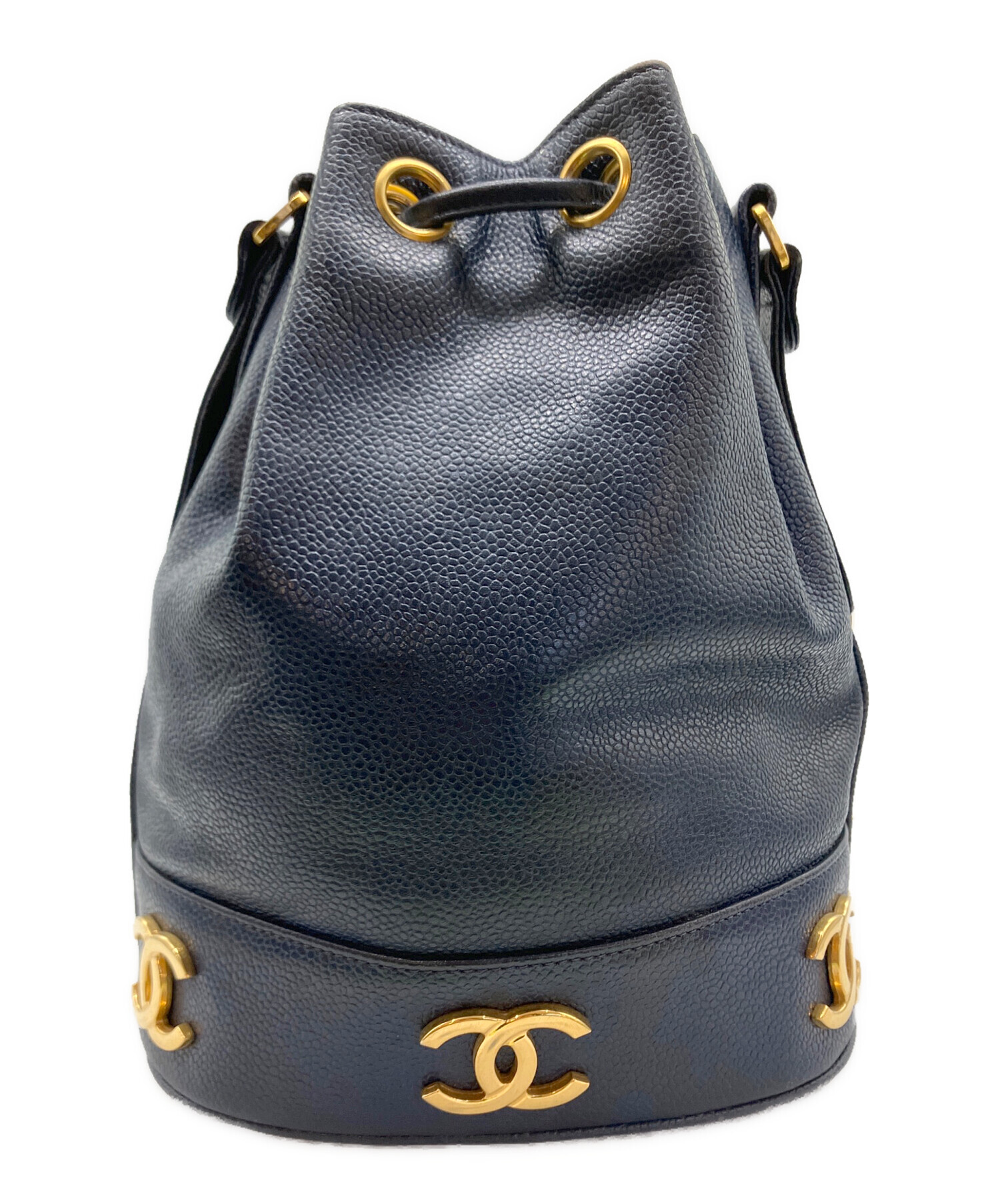 中古・古着通販】CHANEL (シャネル) 巾着ショルダーバッグ ネイビー