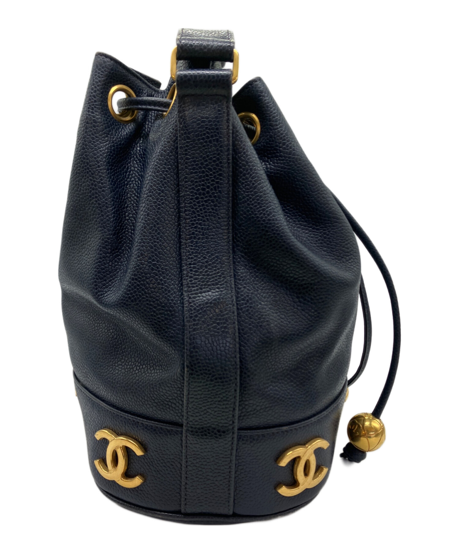 中古・古着通販】CHANEL (シャネル) 巾着ショルダーバッグ ネイビー 