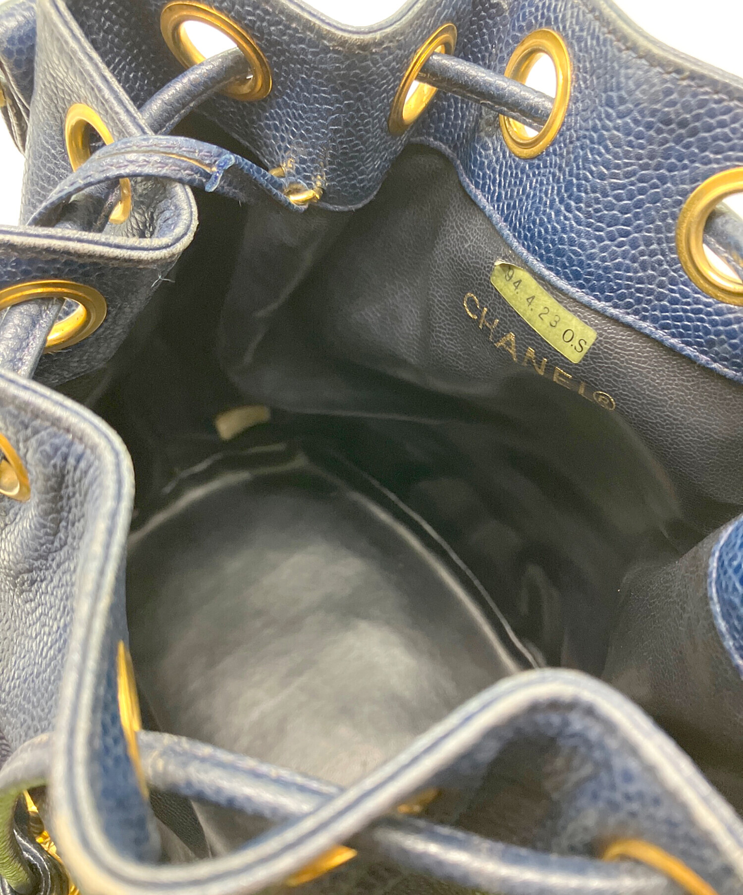 中古・古着通販】CHANEL (シャネル) 巾着ショルダーバッグ ネイビー