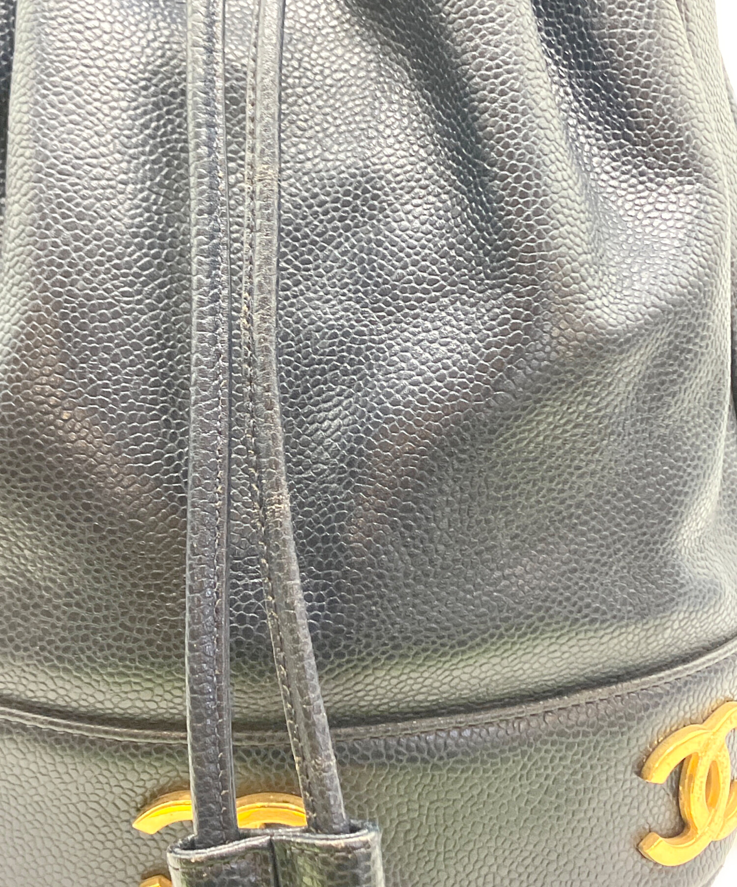 中古・古着通販】CHANEL (シャネル) 巾着ショルダーバッグ ネイビー