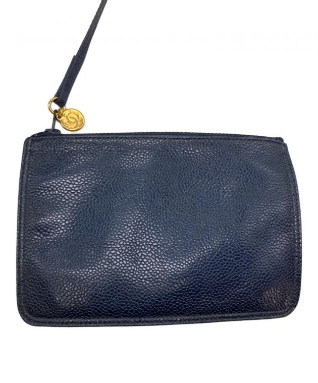中古・古着通販】CHANEL (シャネル) 巾着ショルダーバッグ ネイビー