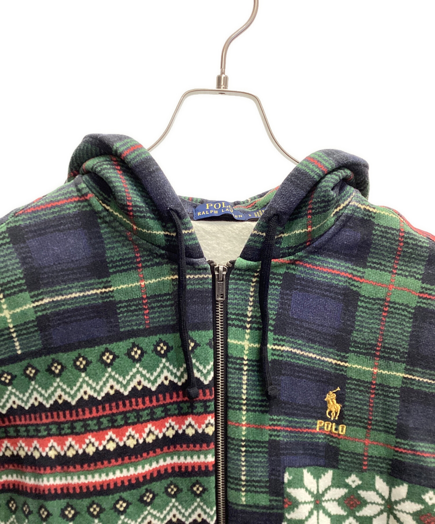 RALPH LAUREN　パッチワークジップアップパーカー　Ｌ　90s　ラルフ 90年代 Polo Ralph Lauren マドラスパッチワーク ジップパーカ サイズM