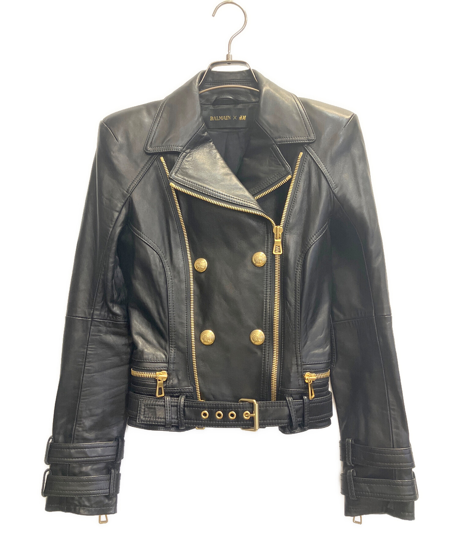 BALMAIN - H&M × Balmain  レザーバイクジャケット 中古・古着通販】H&M (エイチアンドエム) BALMAIN (バルマン) レザー