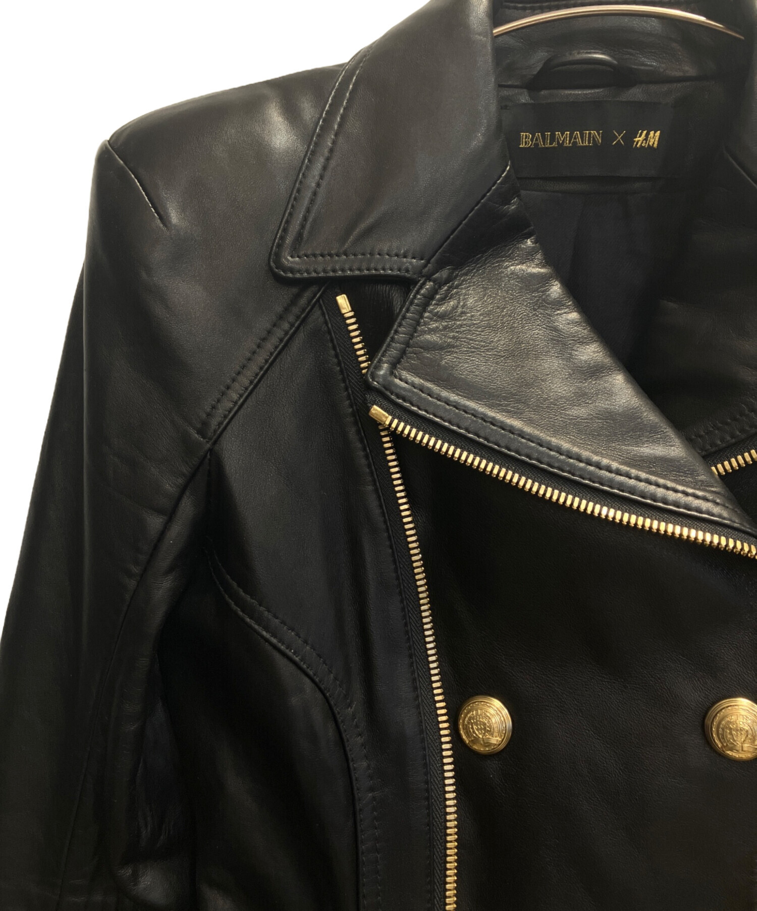 BALMAIN - H&M × Balmain  レザーバイクジャケット 中古・古着通販】H&M (エイチアンドエム) BALMAIN (バルマン) レザー
