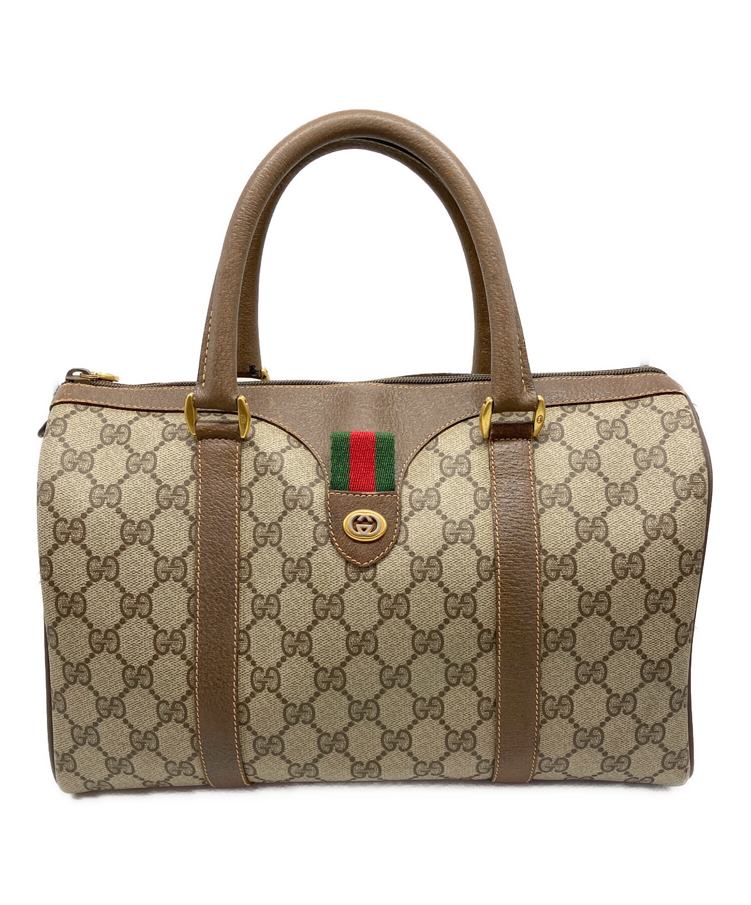 GUCCI ハンドバッグ ミニボストンバッグ　ベージュ/オレンジ 中古・古着通販】GUCCI (グッチ) ミニボストンバッグ ベージュ