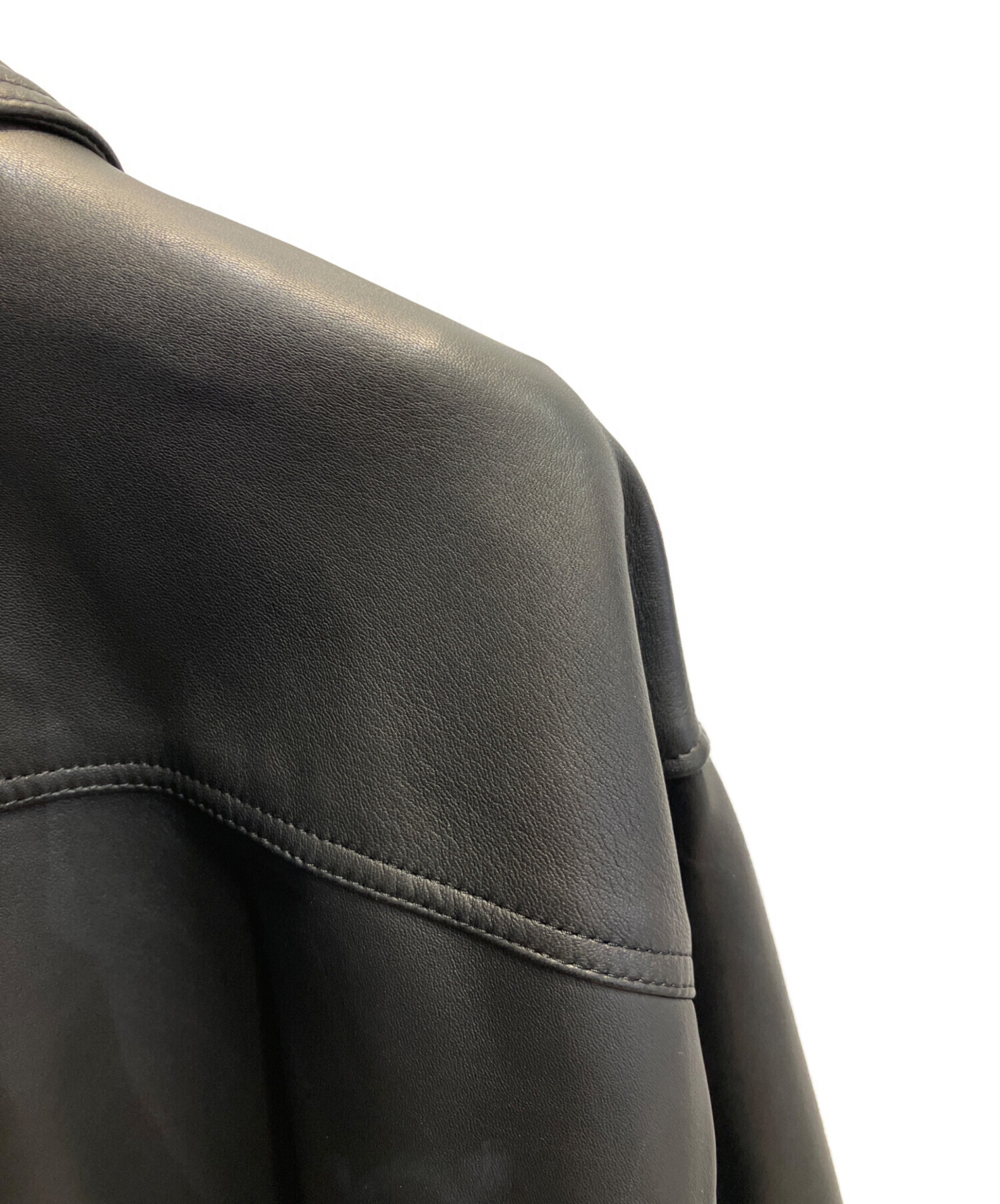 中古・古着通販】theory (セオリー) GLOSS LEATHER BOMBER JK ブラック
