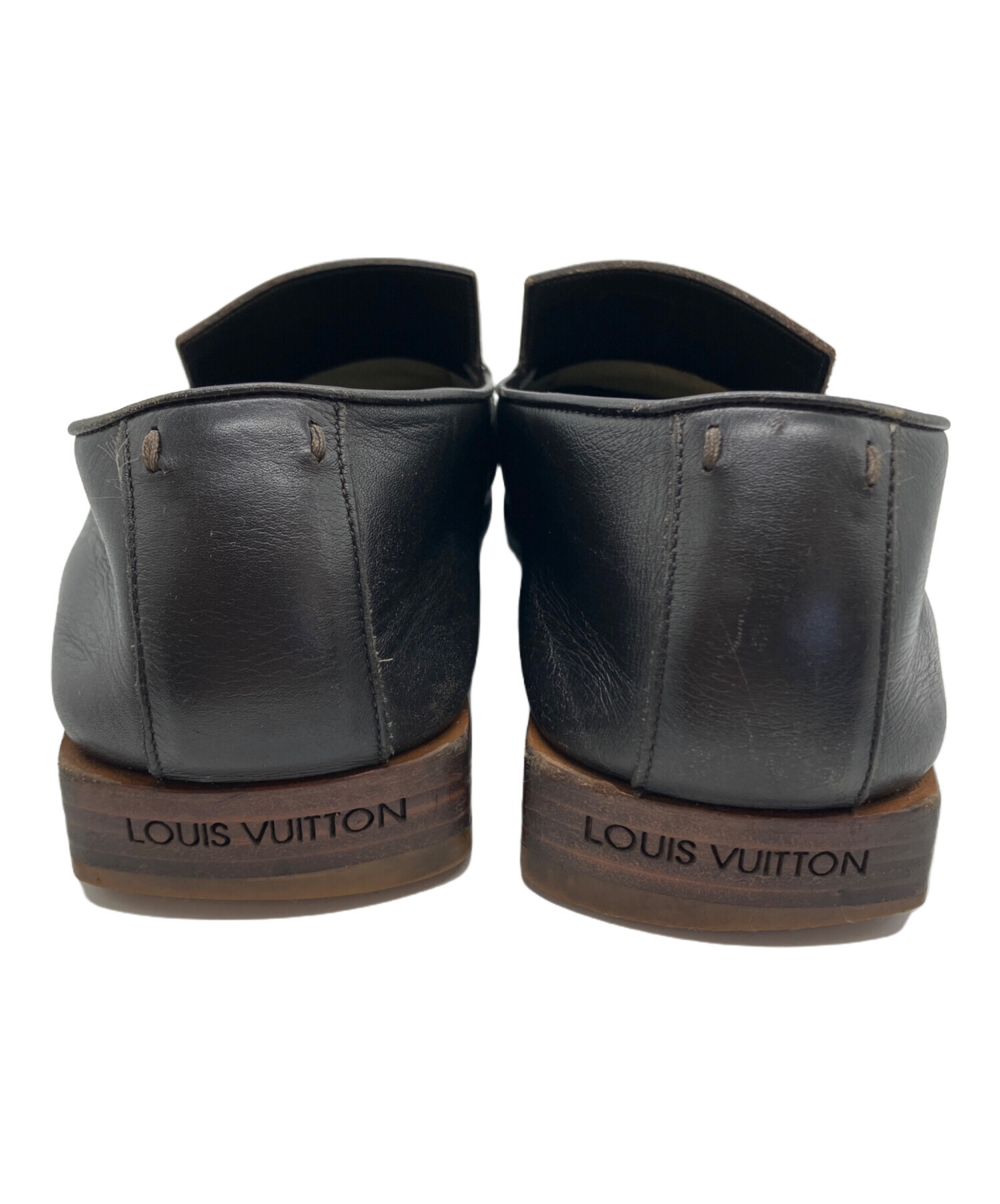 ルイ・ヴィトン　ブラックレザー スクエアトゥ　ローファー 中古・古着通販】LOUIS VUITTON (ルイ ヴィトン) スクエアトゥーレザー