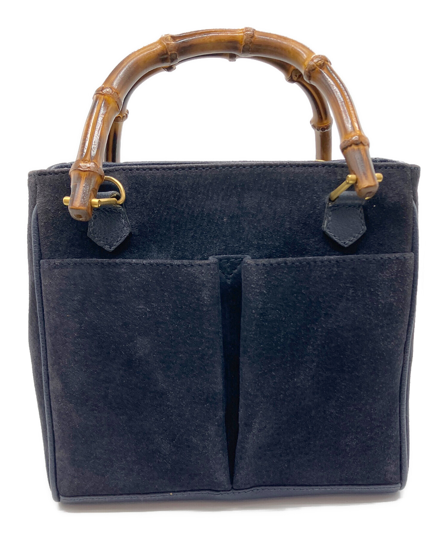 GUCCI グッチ　バンブー 中古・古着通販】GUCCI (グッチ) バンブーハンドバッグ ネイビー