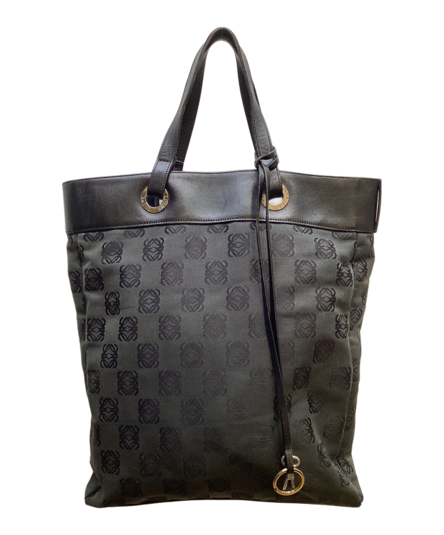 LOEWE ロエベ トートバッグ ブラック レザー アナグラム ハンドバッグ 中古・古着通販】LOEWE (ロエベ) アナグラムトートバッグ ブラック
