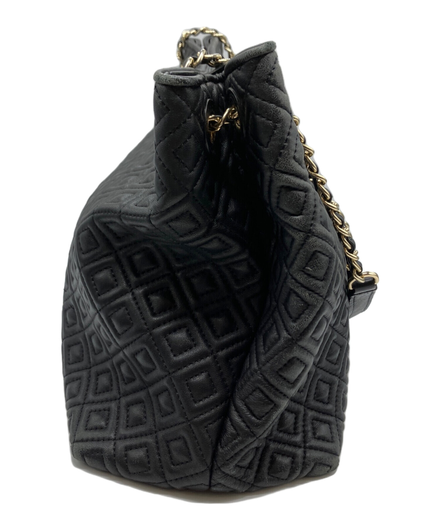 【良品】トリーバーチ＊キルティング ゴールドチェーン レザーブラック 中古・古着通販】TORY BURCH (トリーバーチ) キルティングチェーンワン