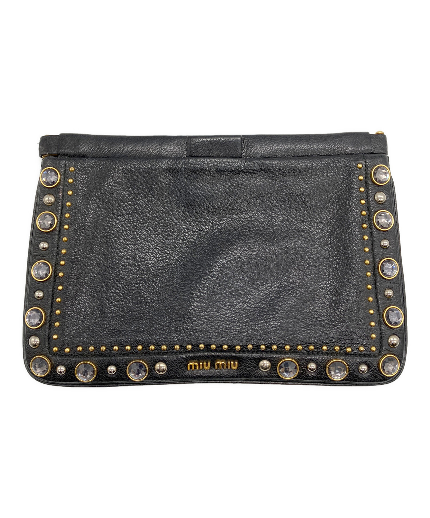 00s archive MIUMIU 希少　クラッチバッグ　イントレ　レザー　黒 中古・古着通販】MIU MIU (ミュウミュウ) ビジュークラッチバッグ