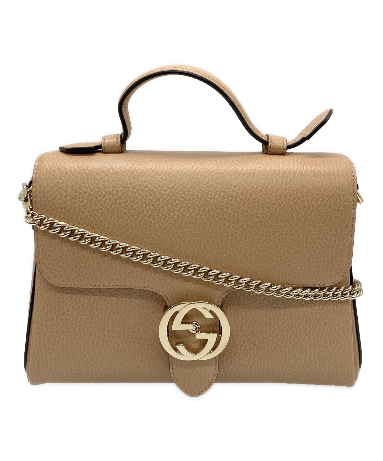 ＋GUCCI インターロッキングG チェーン ショルダーバッグ レザー