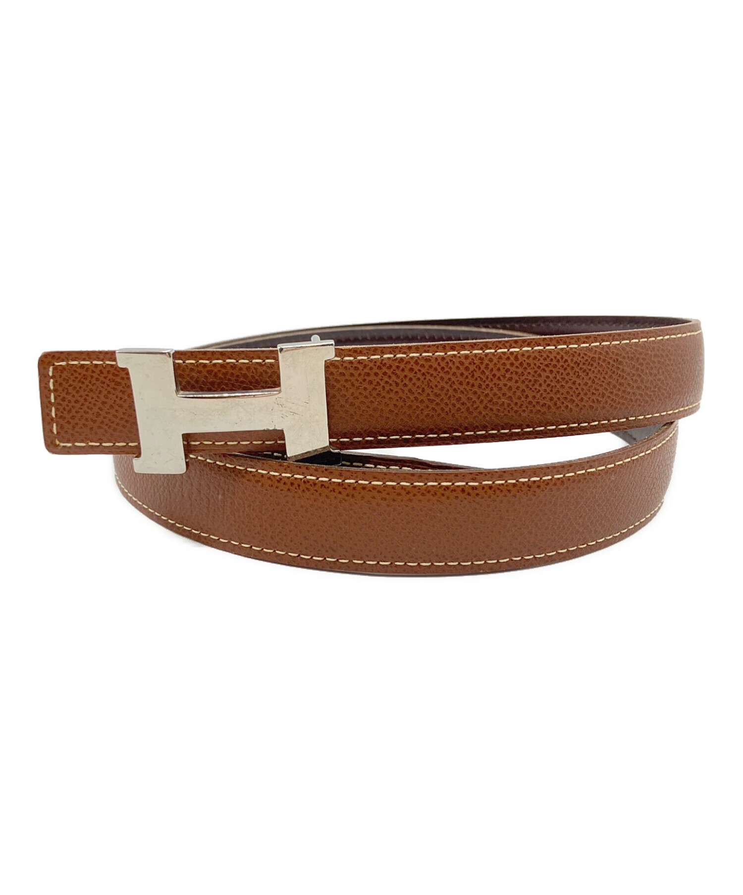 HERMES ブラウンレザーベルト H型バックル レディース 箱あり 中古・古着通販】HERMES (エルメス) Hバックルベルト ブラウン