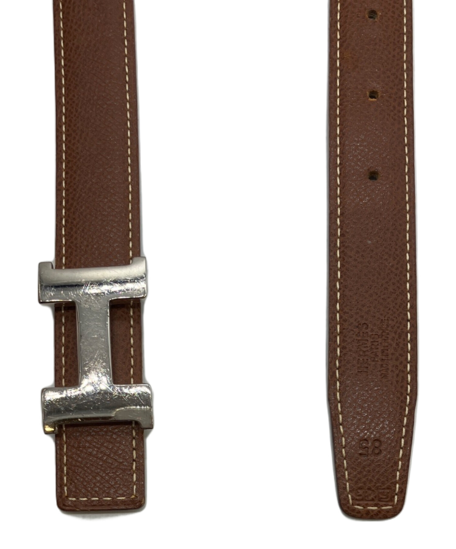 HERMES Hベルト　ブラウン レザー ベルト H型バックル 中古・古着通販】HERMES (エルメス) Hバックルベルト ブラウン