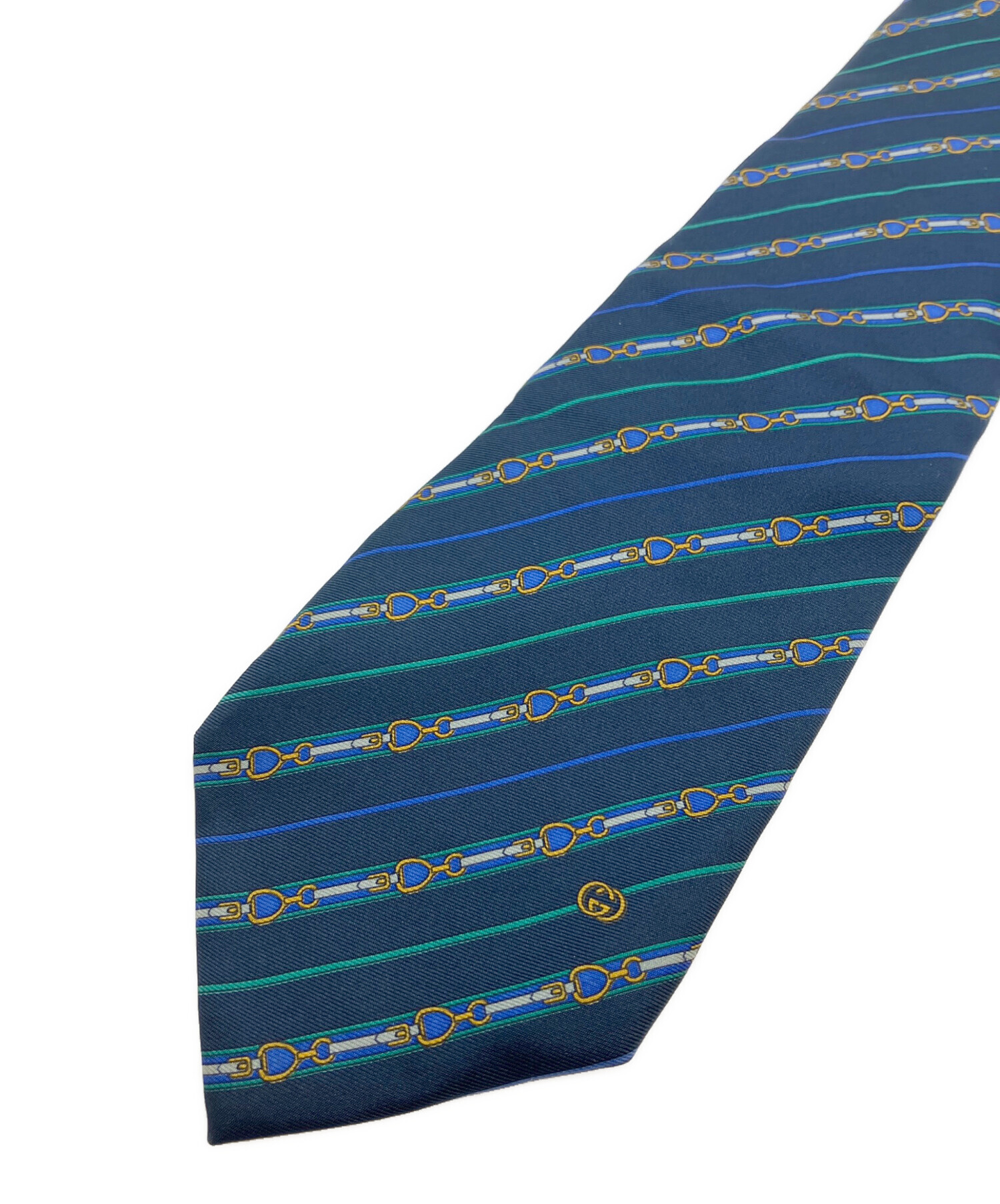 グッチ 高級シルクネクタイ 総柄 ネイビー 中古・古着通販】GUCCI