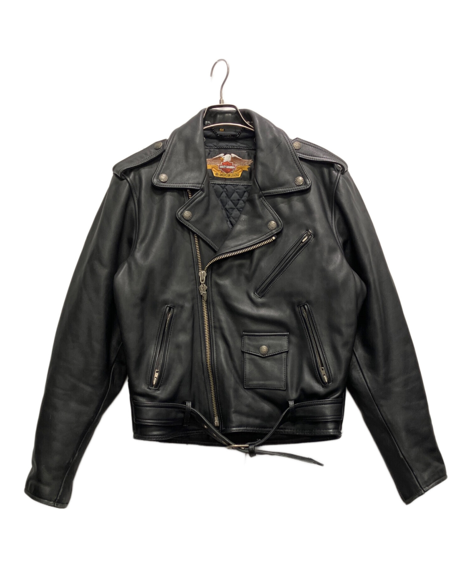 ハーレーダビットソン　黒 レザーダブルライダースジャケット　Lサイズ 中古・古着通販】HARLEY-DAVIDSON (ハーレーダビッドソン) ダブル