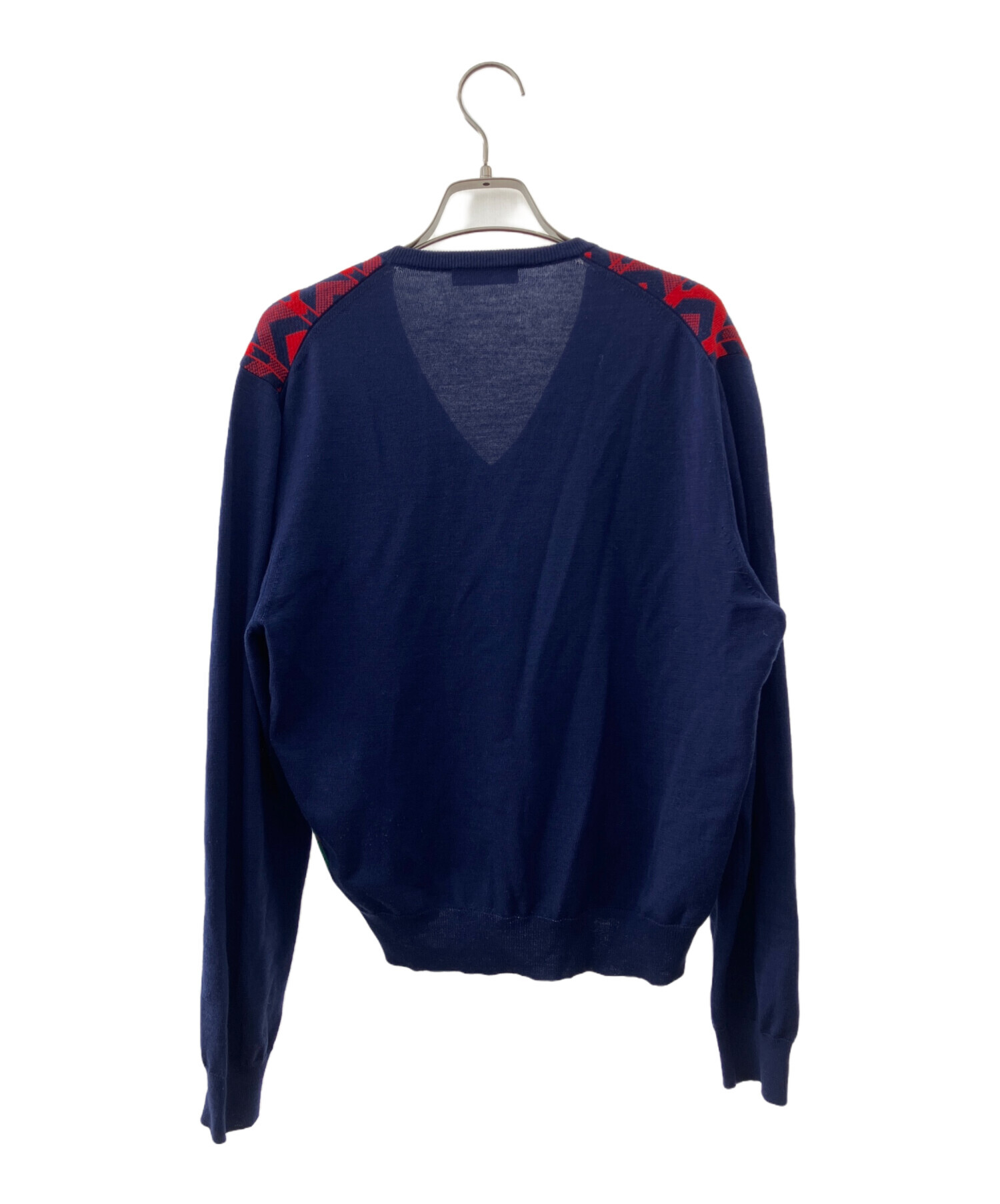 中古・古着通販】PRADA (プラダ) Vネックニット ネイビー×レッド