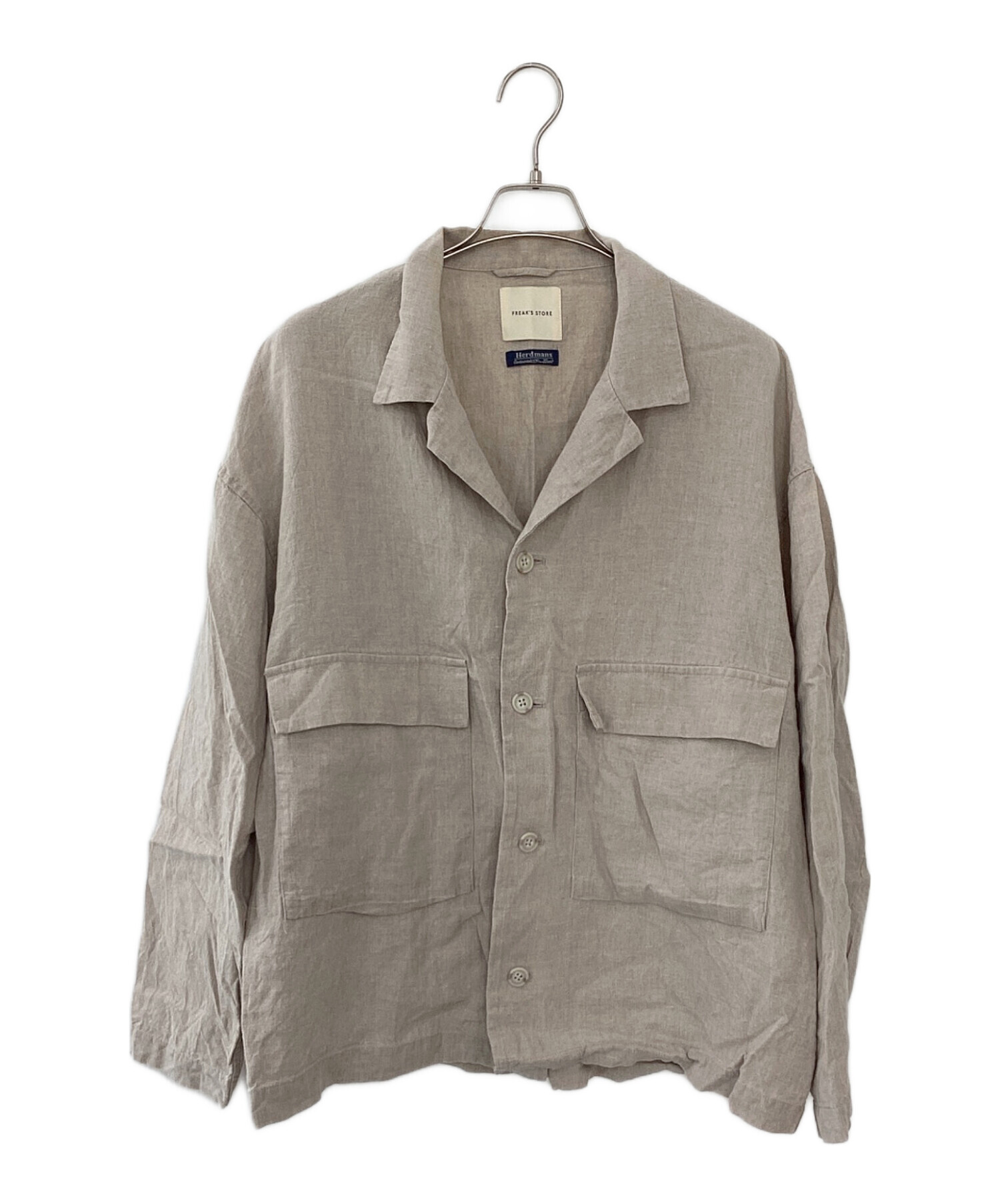 FLAX リネン ジャケット L ベージュ ストライプ ワーク　テーラード　古着 中古・古着通販】FREAK'S STORE (フリークスストア) リネンジャケット