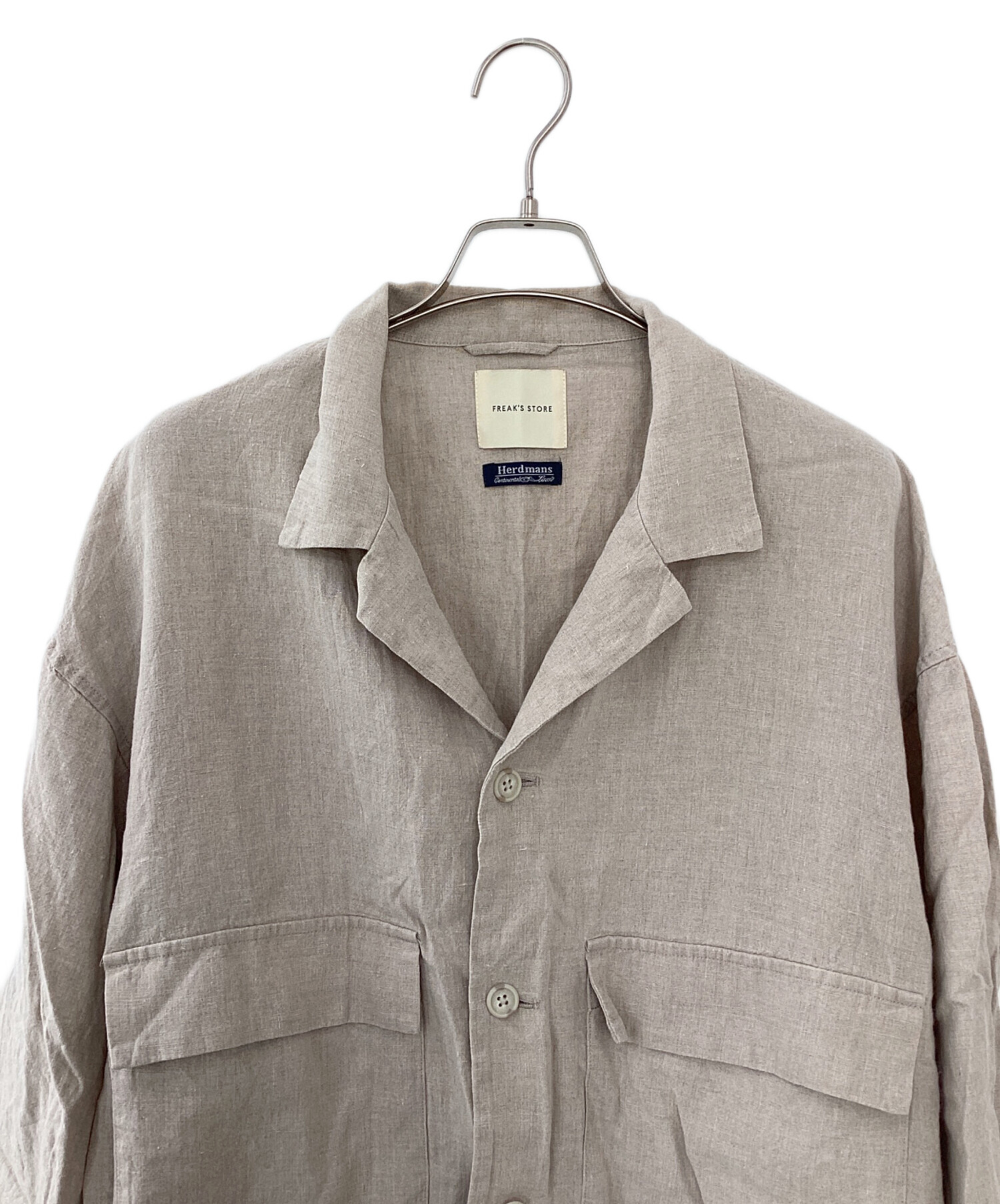 FLAX リネン ジャケット L ベージュ ストライプ ワーク　テーラード　古着 中古・古着通販】FREAK'S STORE (フリークスストア) リネンジャケット