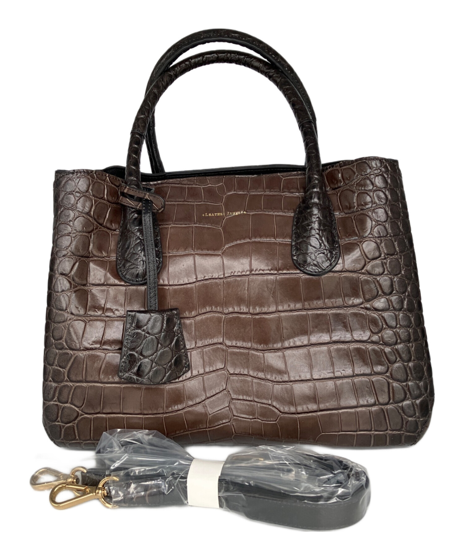 レザージュエルズ 牛革クロコ型押し ハンドバッグ 中古・古着通販】LEATHER JEWELS (レザージュエルズ) クロコダイル型