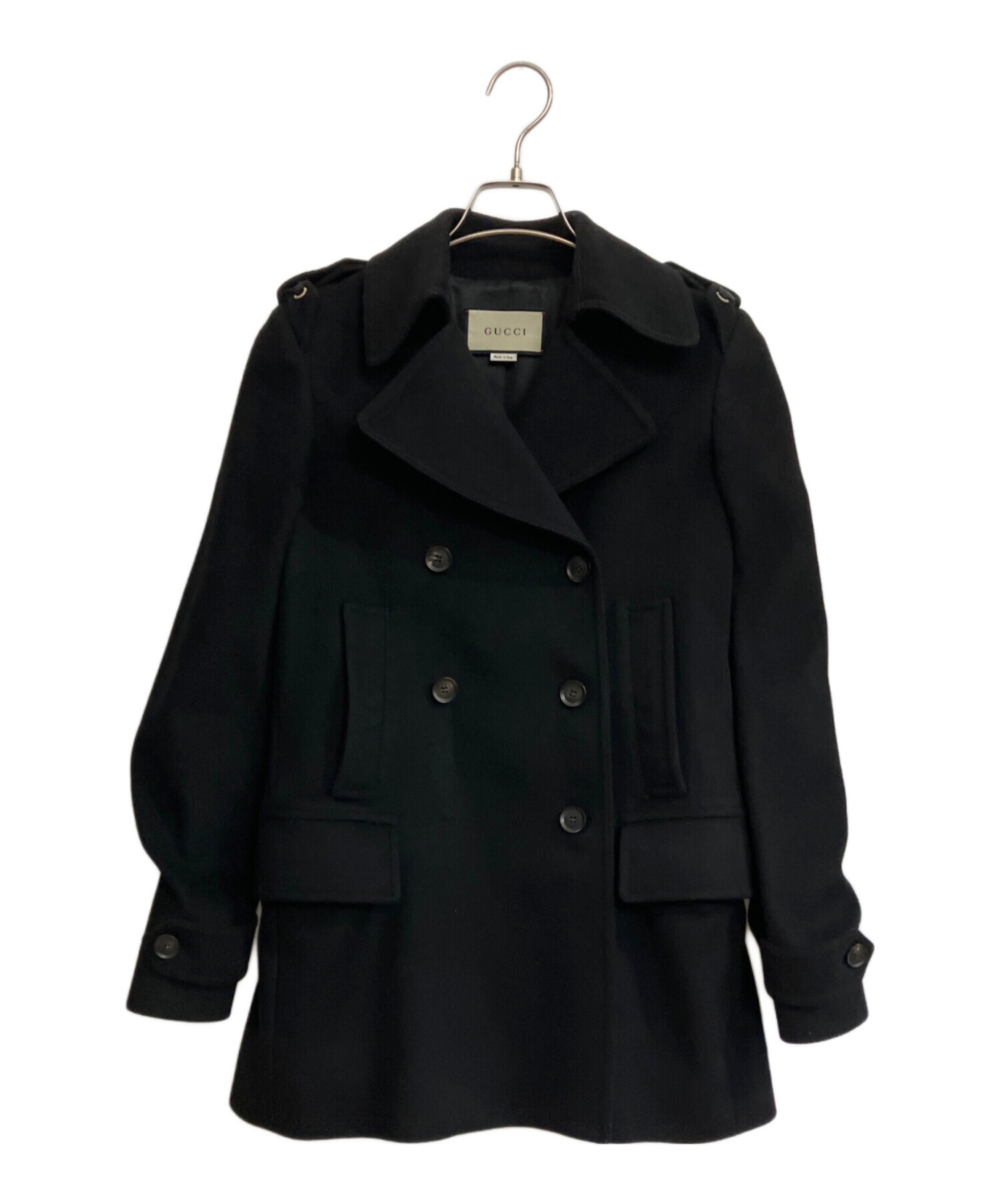 中古・古着通販】GUCCI (グッチ) ミドル丈Pコート ブラック サイズ:38