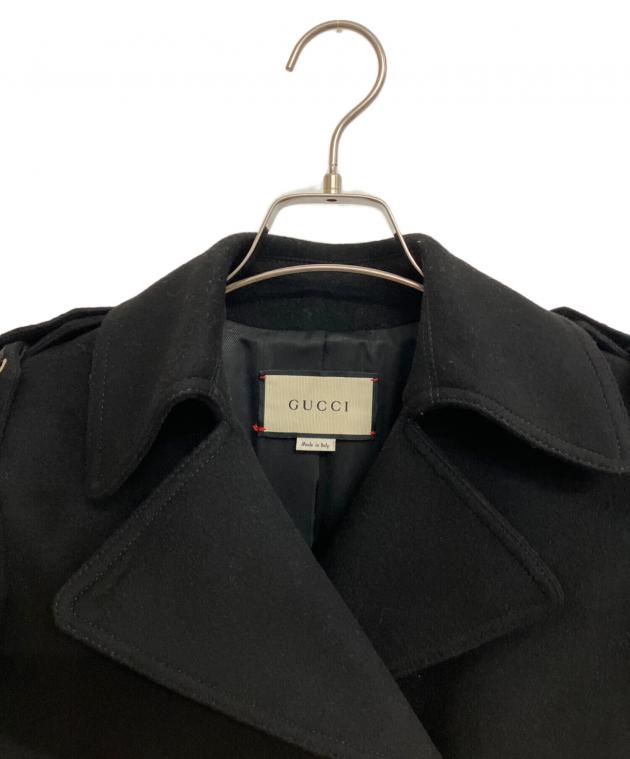 中古・古着通販】GUCCI (グッチ) ミドル丈Pコート ブラック サイズ:38
