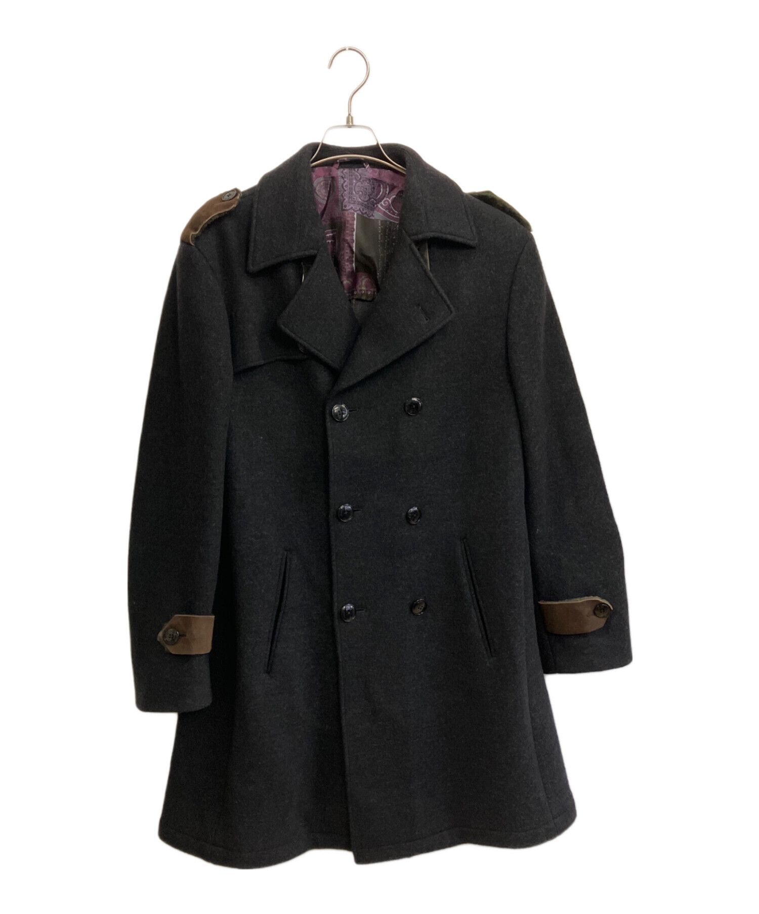 美品☆ETRO エトロ☆総柄ウールコート 38 中古・古着通販】ETRO (エトロ) ウールコート ブラック サイズ:52