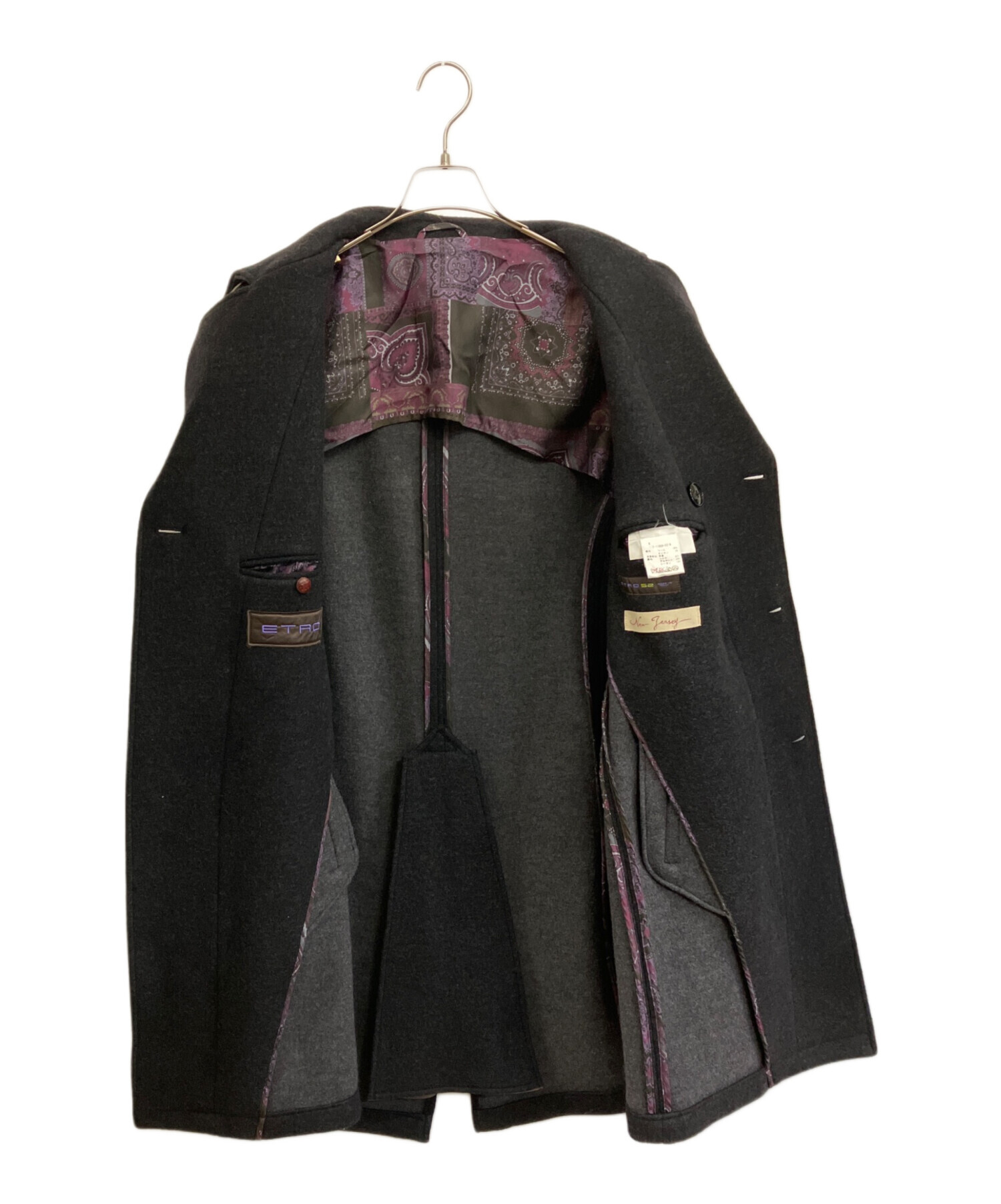 美品☆ETRO エトロ☆総柄ウールコート 38 中古・古着通販】ETRO (エトロ) ウールコート ブラック サイズ:52