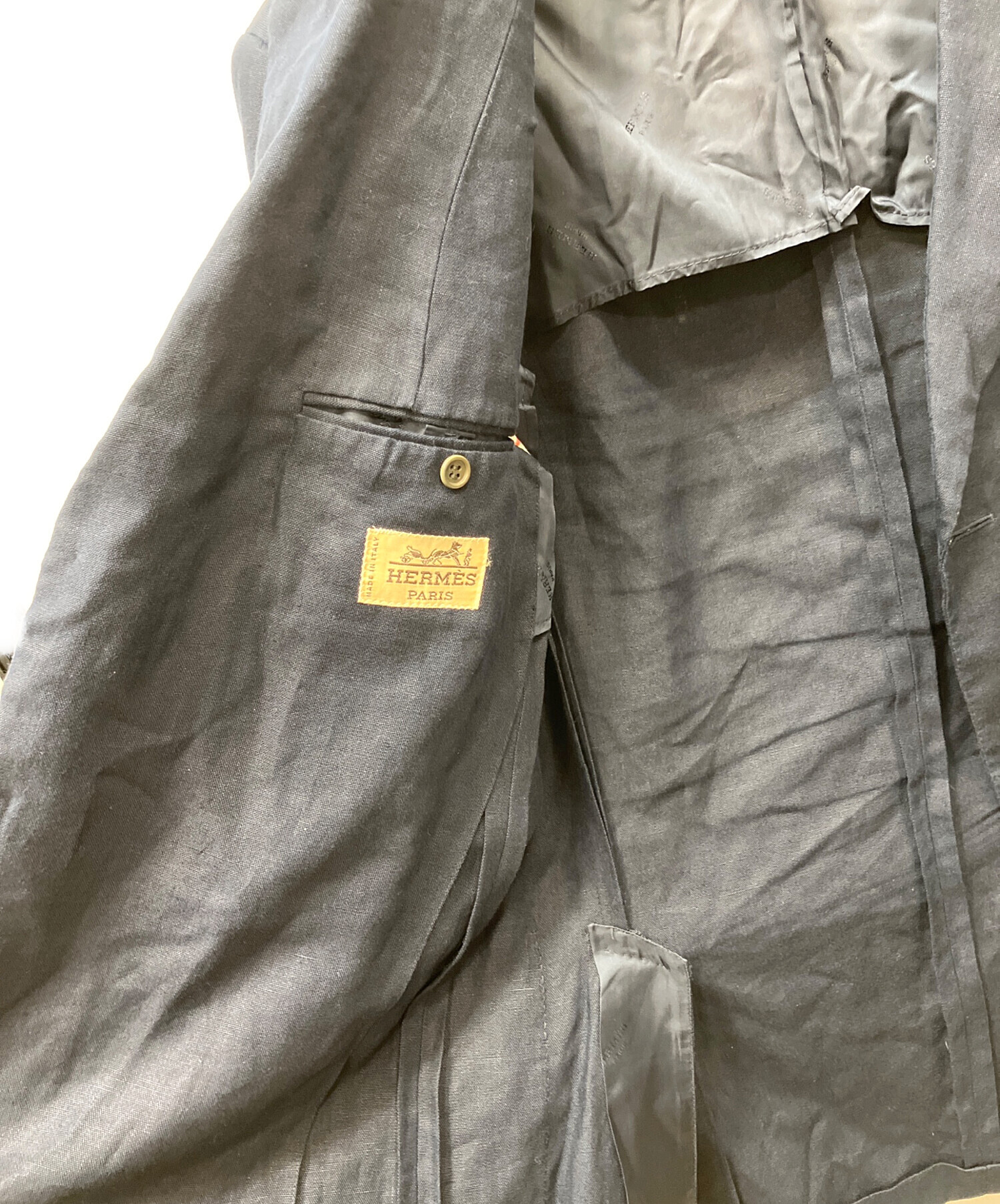 中古・古着通販】HERMES (エルメス) リネンジャケット ブラック サイズ