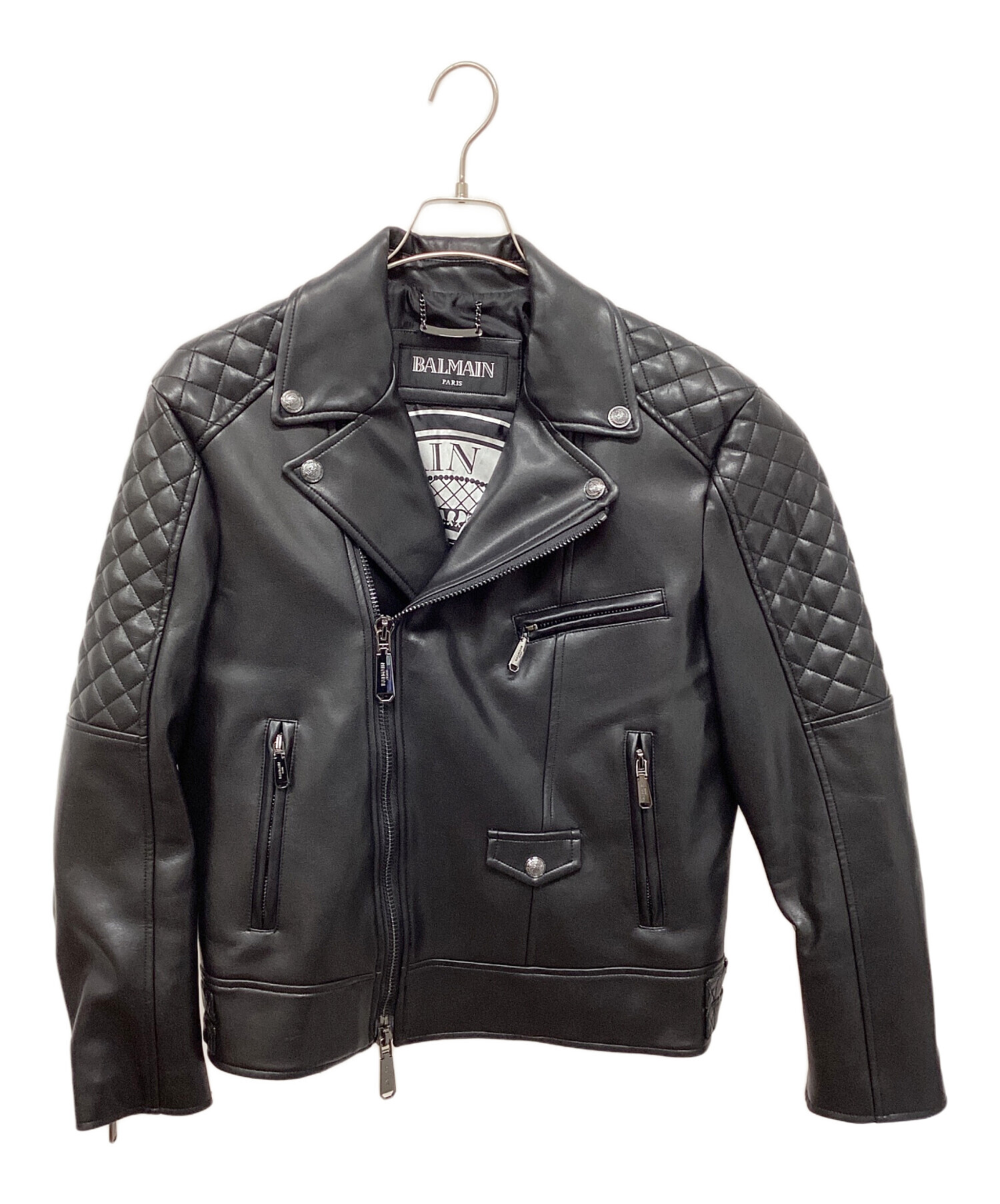 ☆希少XLサイズ☆BALMAIN バルマン シングルライダース リアルレザー 中古・古着通販】BALMAIN (バルマン) ライダースジャケット ブラック