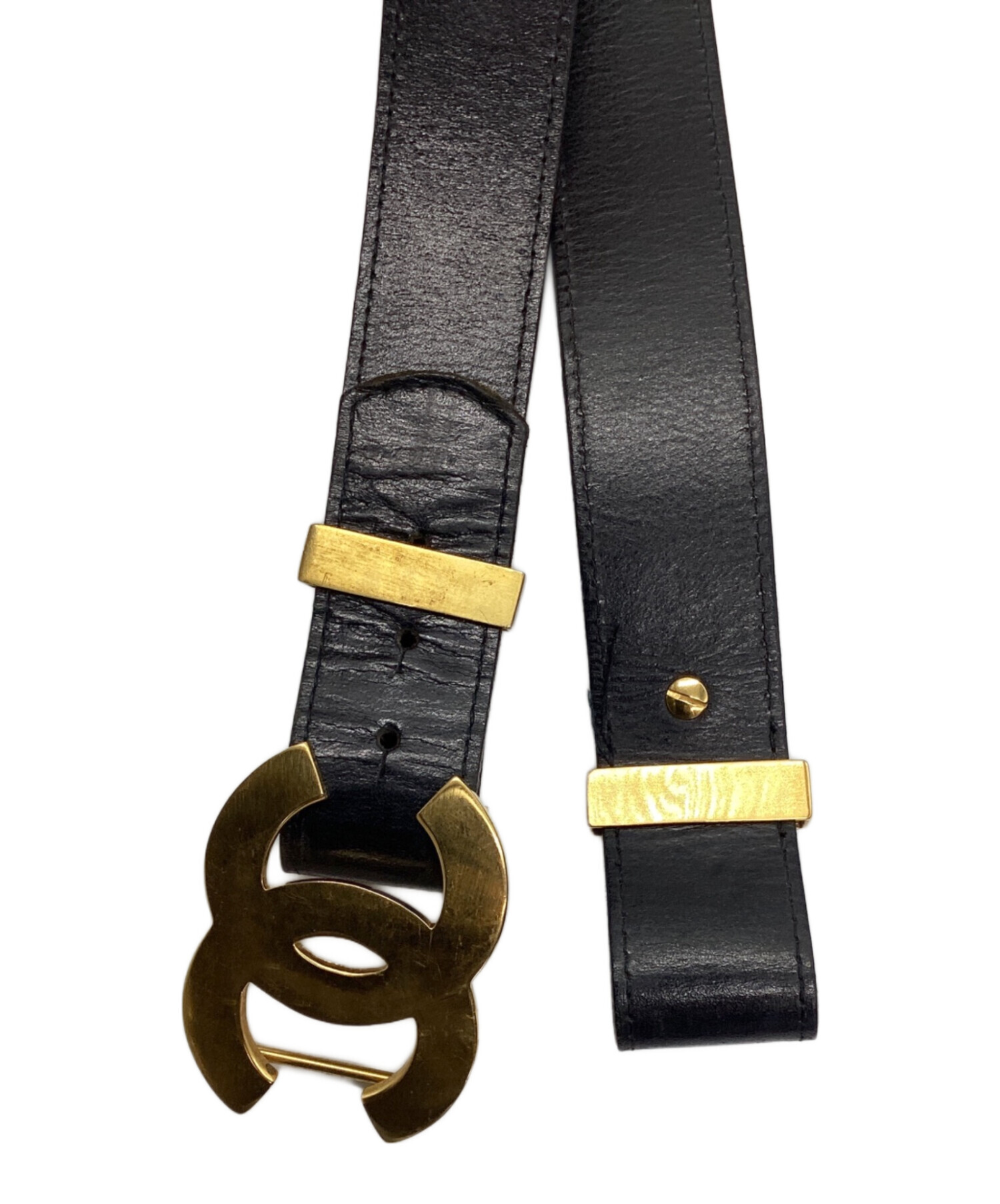 CHANELシャネル ココマーク ダブルCバックル レザーベルト ベージュ 75 中古・古着通販】CHANEL (シャネル) ココマークレザーベルト ブラック