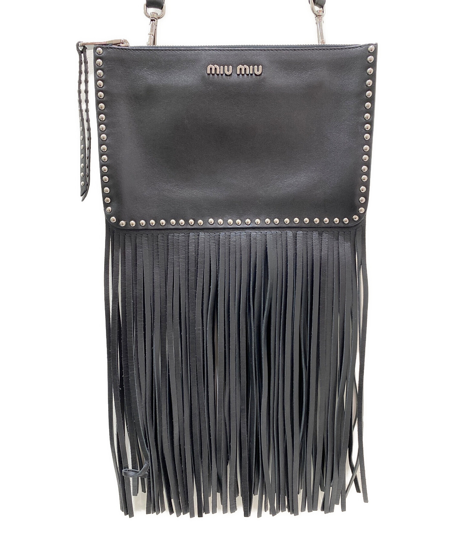 【美品】miumiu ミュウミュウ　フリンジショルダーバッグ 中古・古着通販】MIU MIU (ミュウミュウ) フリンジスタッズショルダー