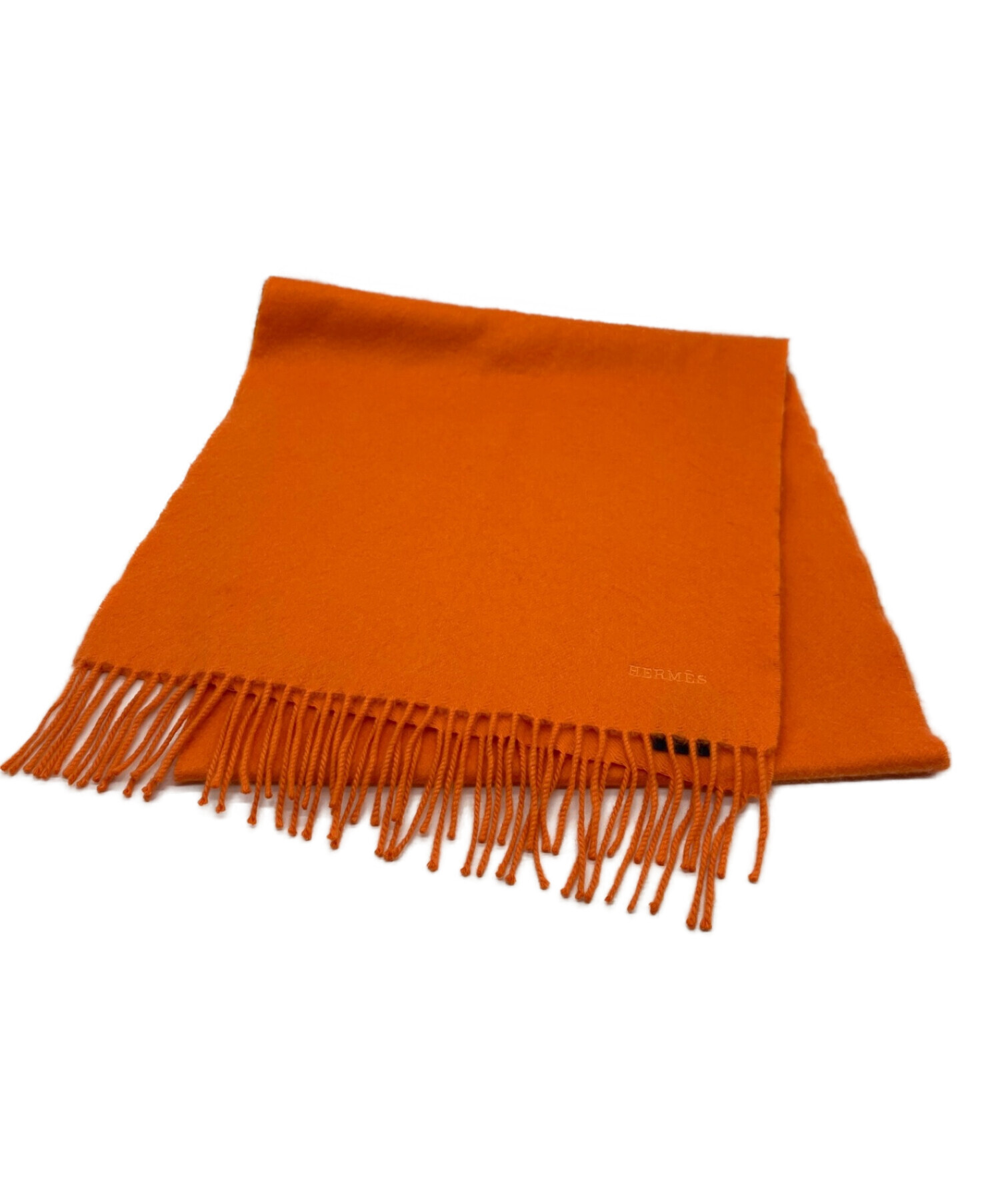 エルメスHERMES オレンジ カシミヤ マフラー 中古・古着通販】HERMES (エルメス) カシミアマフラー オレンジ