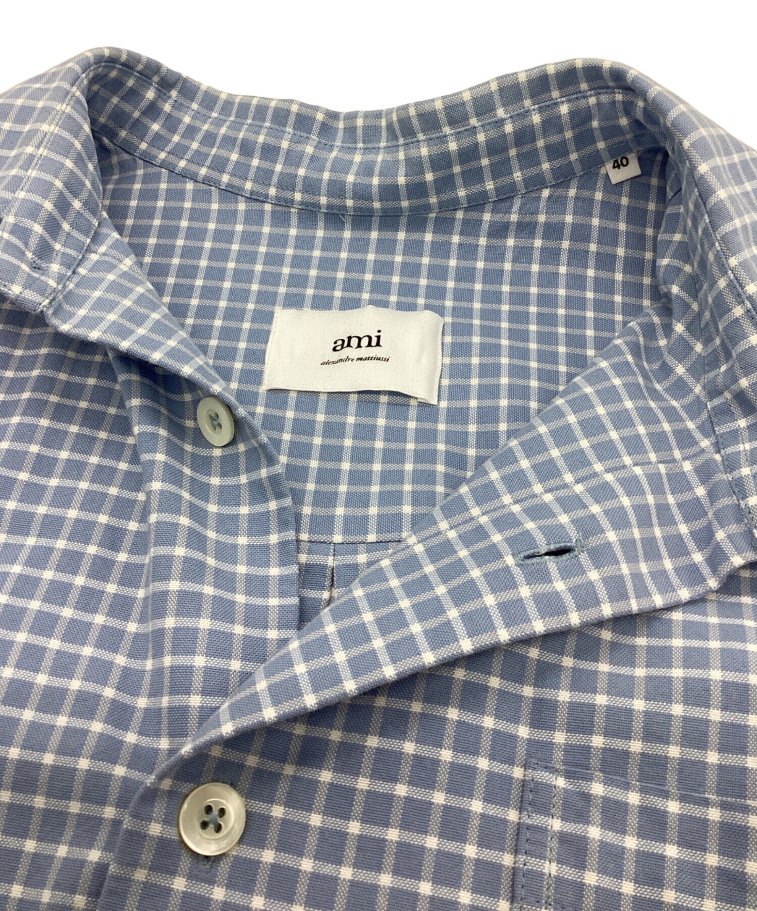 中古・古着通販】ami (アミ) チェックシャツ ブルー サイズ:40 