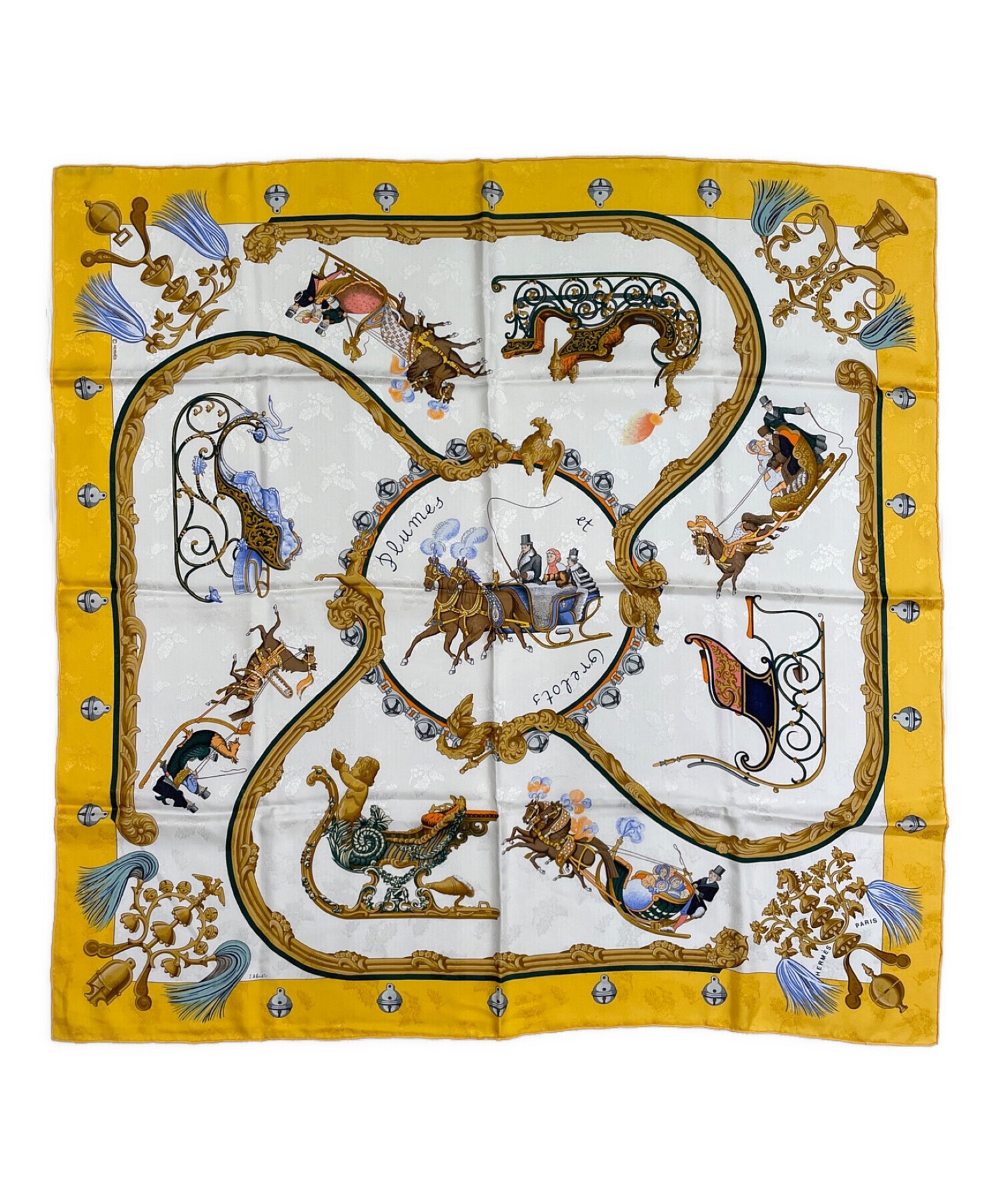 中古・古着通販】HERMES (エルメス) カレ90 イエロー×ホワイト サイズ