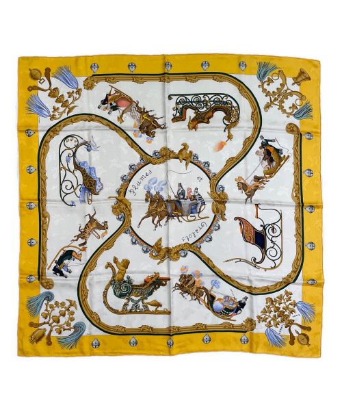 中古・古着通販】HERMES (エルメス) カレ90 イエロー×ホワイト サイズ