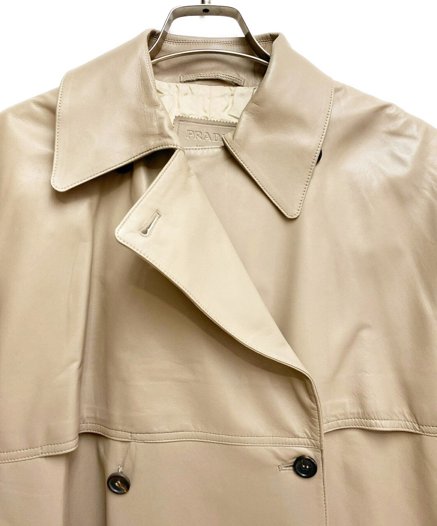 中古・古着通販】PRADA (プラダ) ラムレザートレンチコート ベージュ