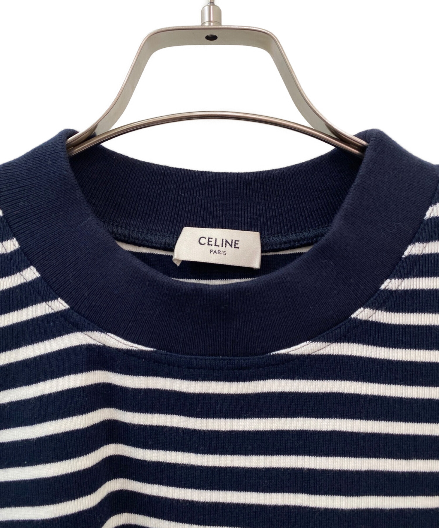 CELINE　セリーヌ　ヴィンテージ　ニット　刺繍　ネイビー　ボーダー 中古・古着通販】CELINE (セリーヌ) ボーダー半袖ニット ネイビー