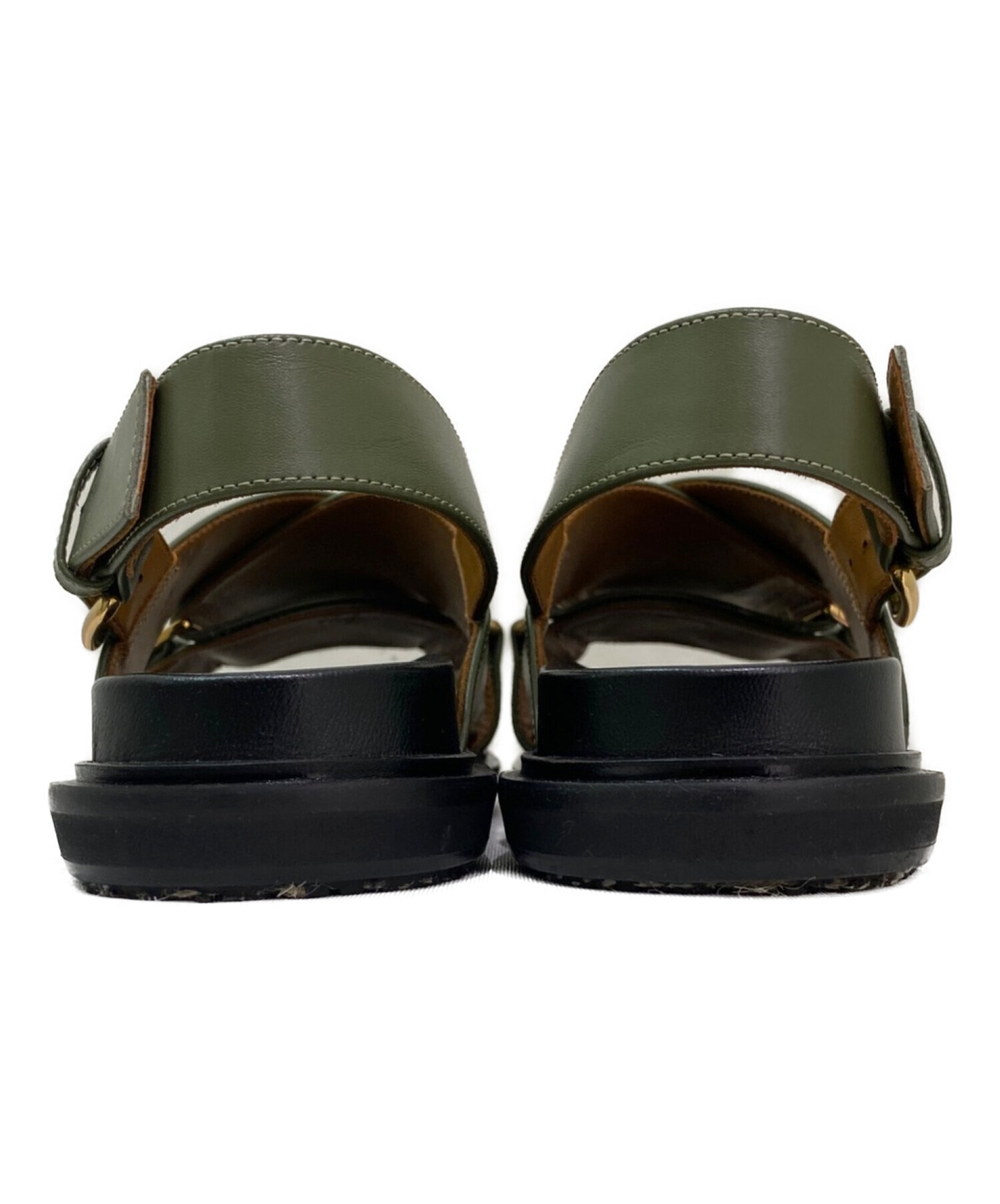 値下げ　MARNI マルニ フスベット グリーンサンダル37 中古・古着通販】MARNI (マルニ) クリスクロスサンダル オリーブ
