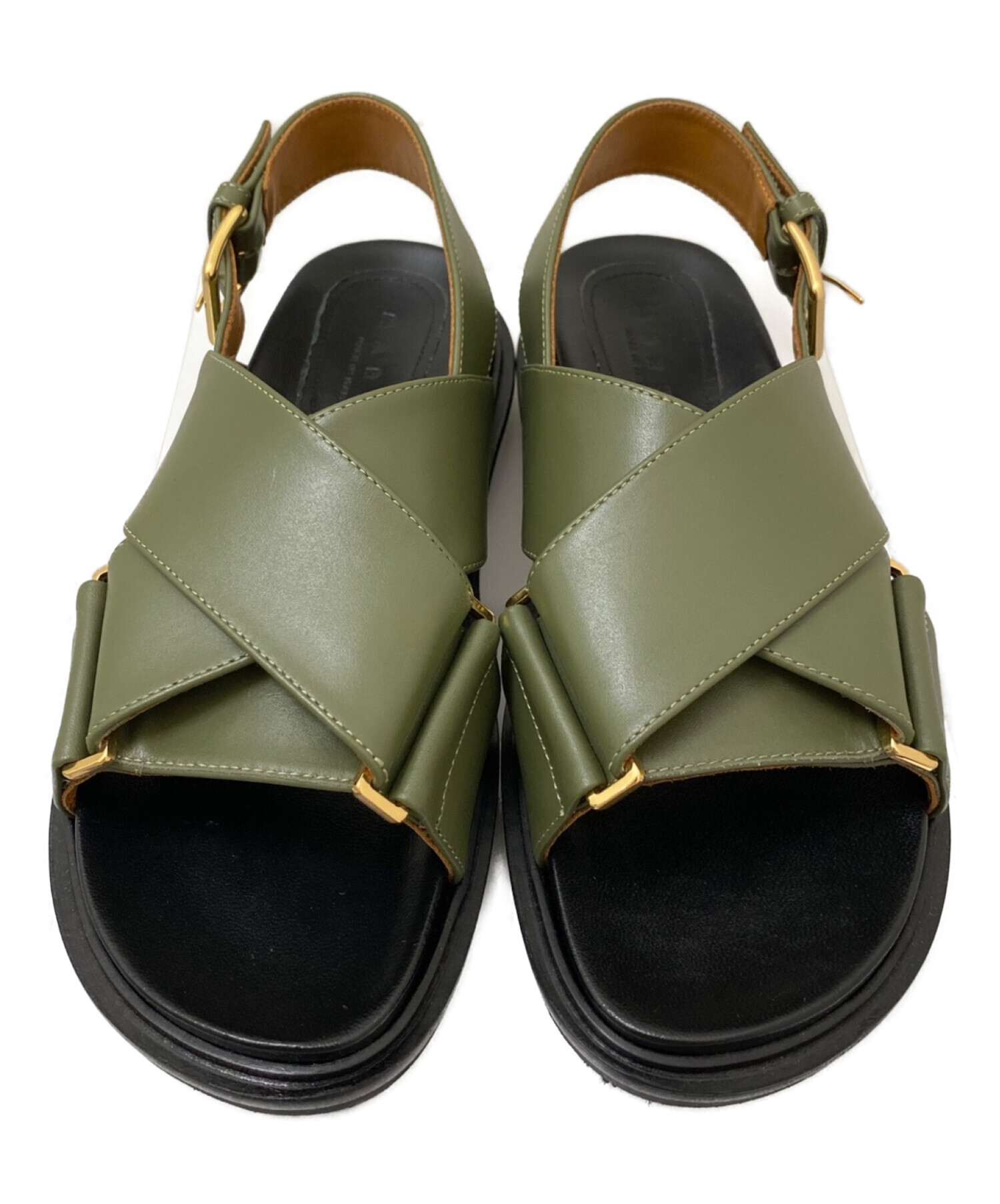 美品 MARNI シャワーサンダル ロゴベルト ボア テリークロス 27.5 中古・古着通販】MARNI (マルニ) クリスクロスサンダル オリーブ