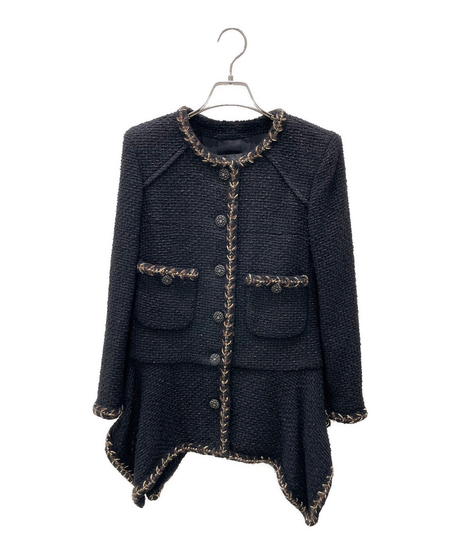 中古・古着通販】CHANEL (シャネル) ノーカラージャケット ブラック