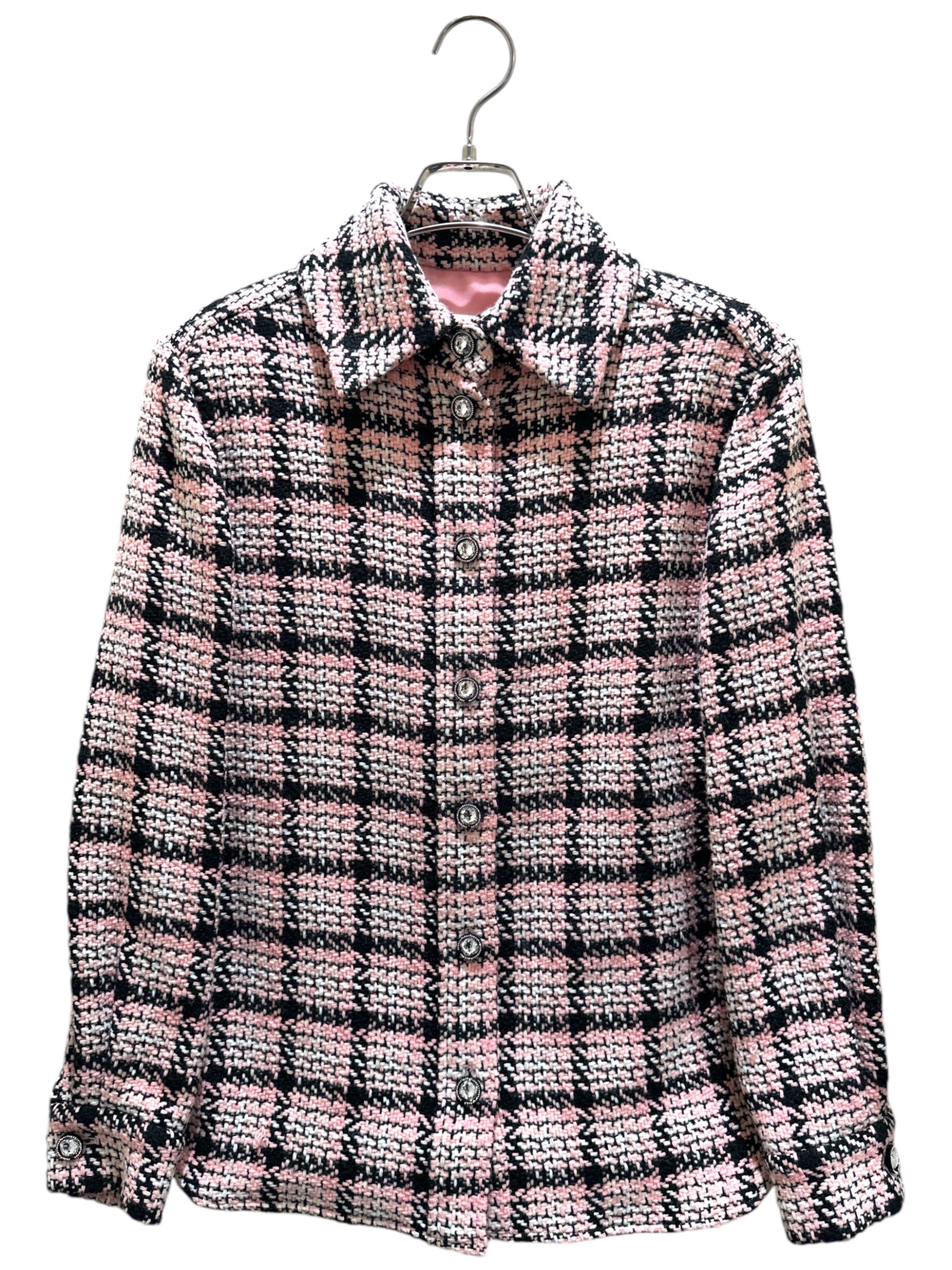 中古・古着通販】CHANEL (シャネル) ツイードシャツジャケット ピンク 