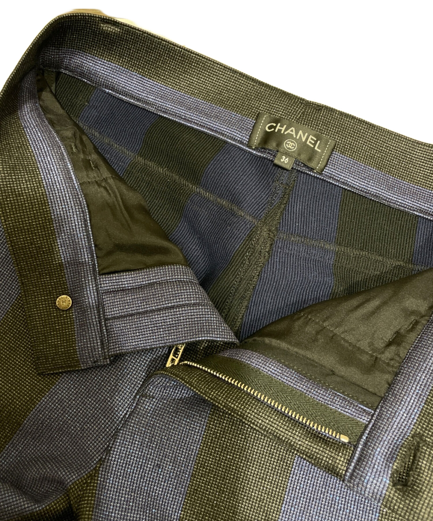 中古・古着通販】CHANEL (シャネル) ストライプパンツ ネイビー