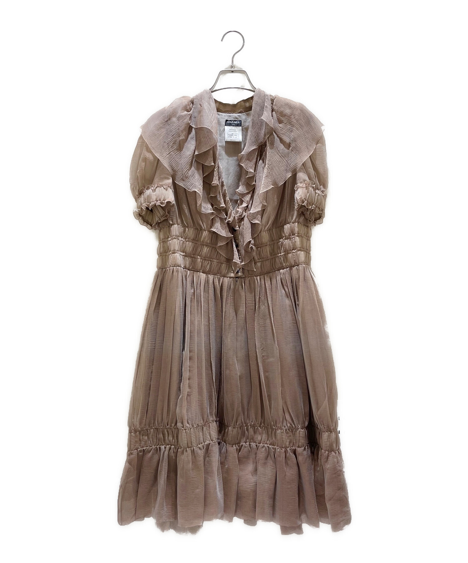 CHANEL シルクシフォン ワンピース 中古・古着通販】CHANEL (シャネル) シフォンワンピース ライト