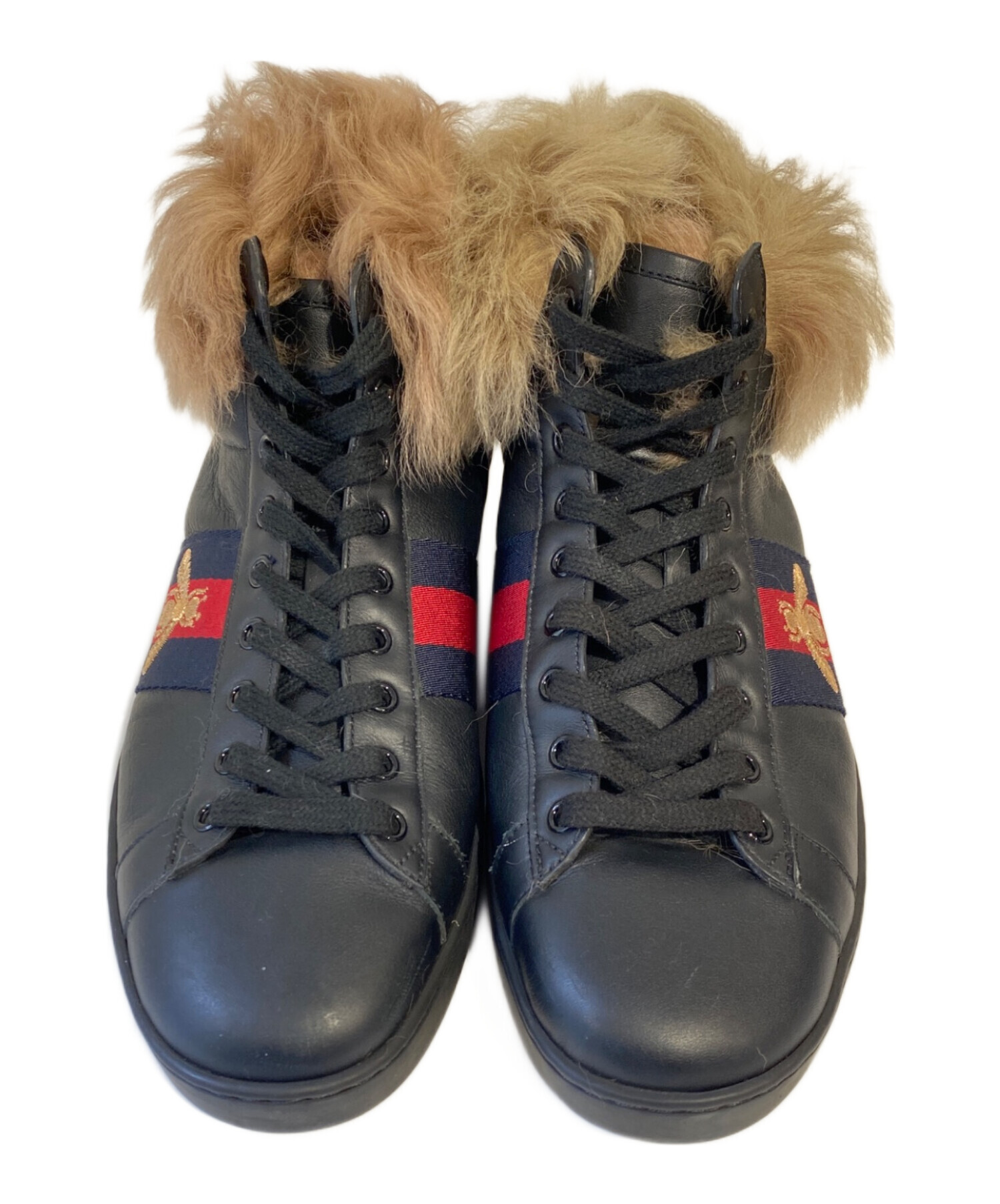 中古・古着通販】GUCCI (グッチ) ファー付レザーハイカットスニーカー 