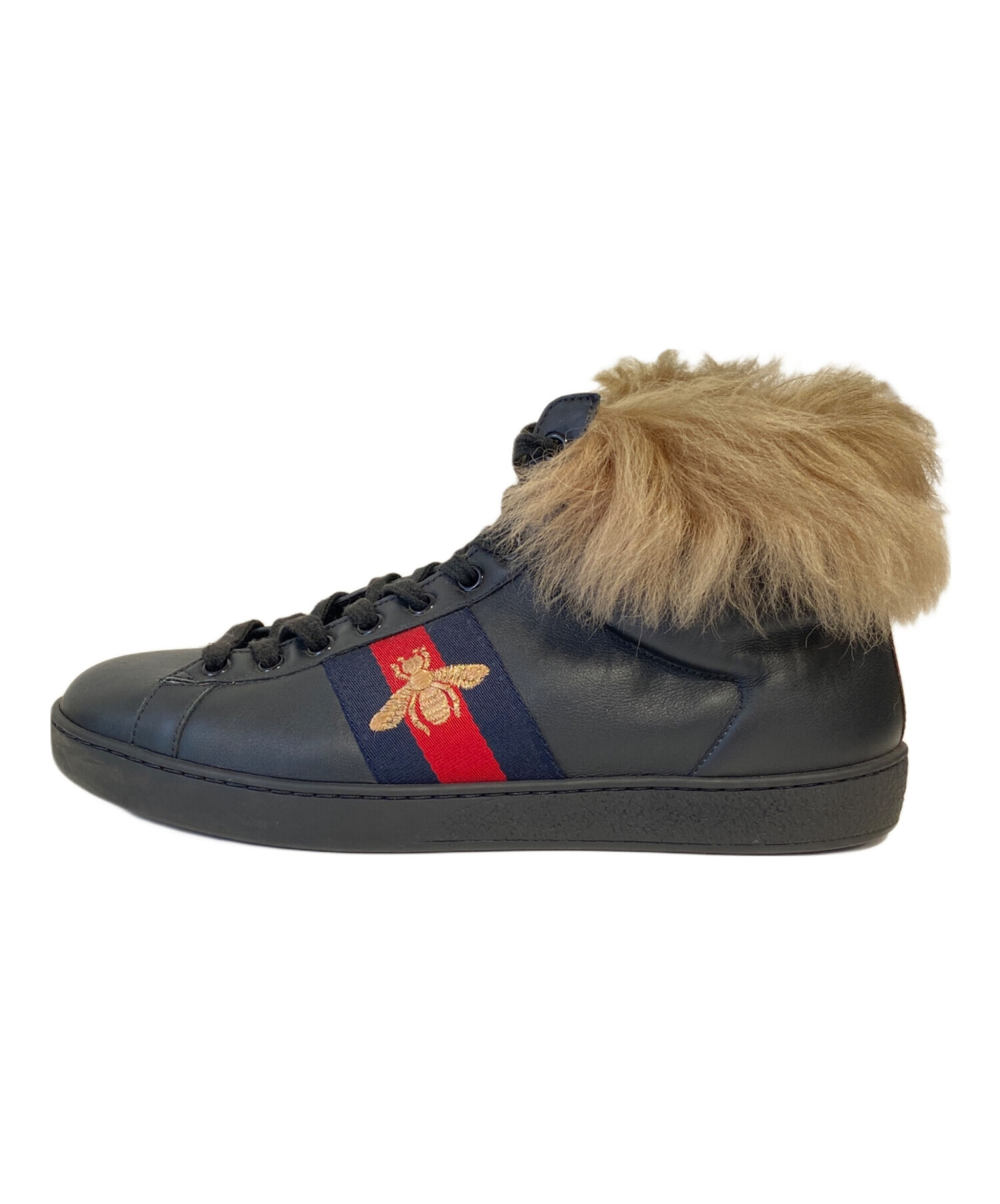 中古・古着通販】GUCCI (グッチ) ファー付レザーハイカットスニーカー 