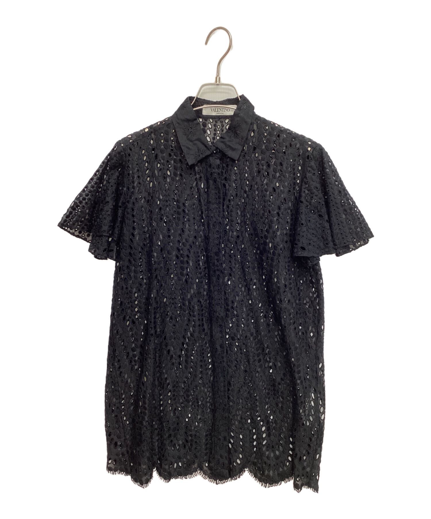 中古・古着通販】VALENTINO (ヴァレンティノ) レースブラウス ブラック 