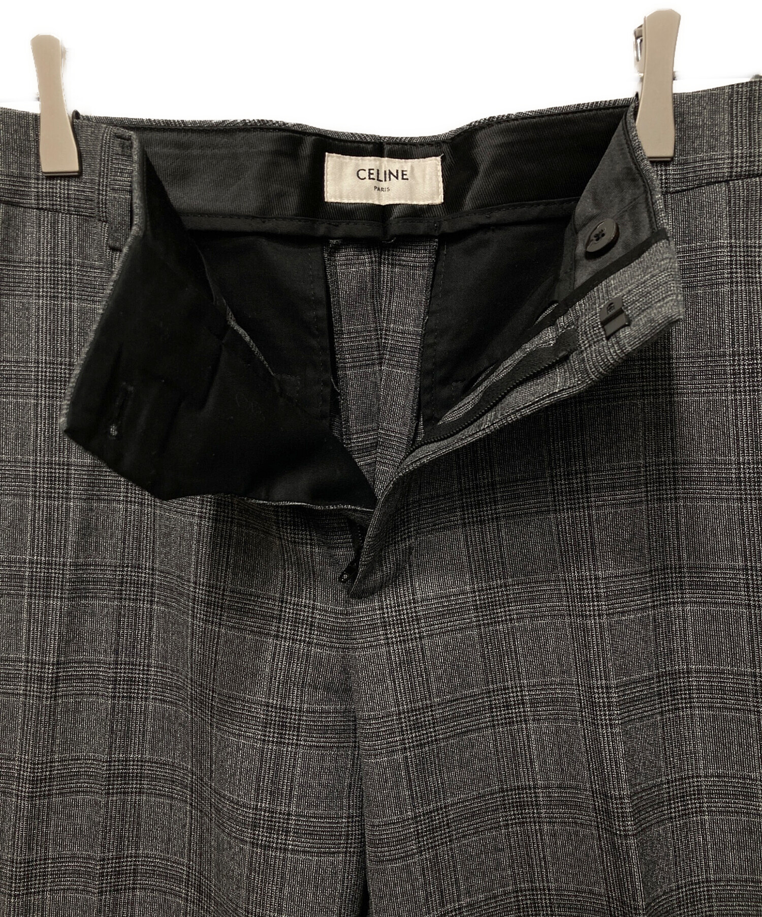 中古・古着通販】CELINE (セリーヌ) シャギーチェックパンツ グレー 