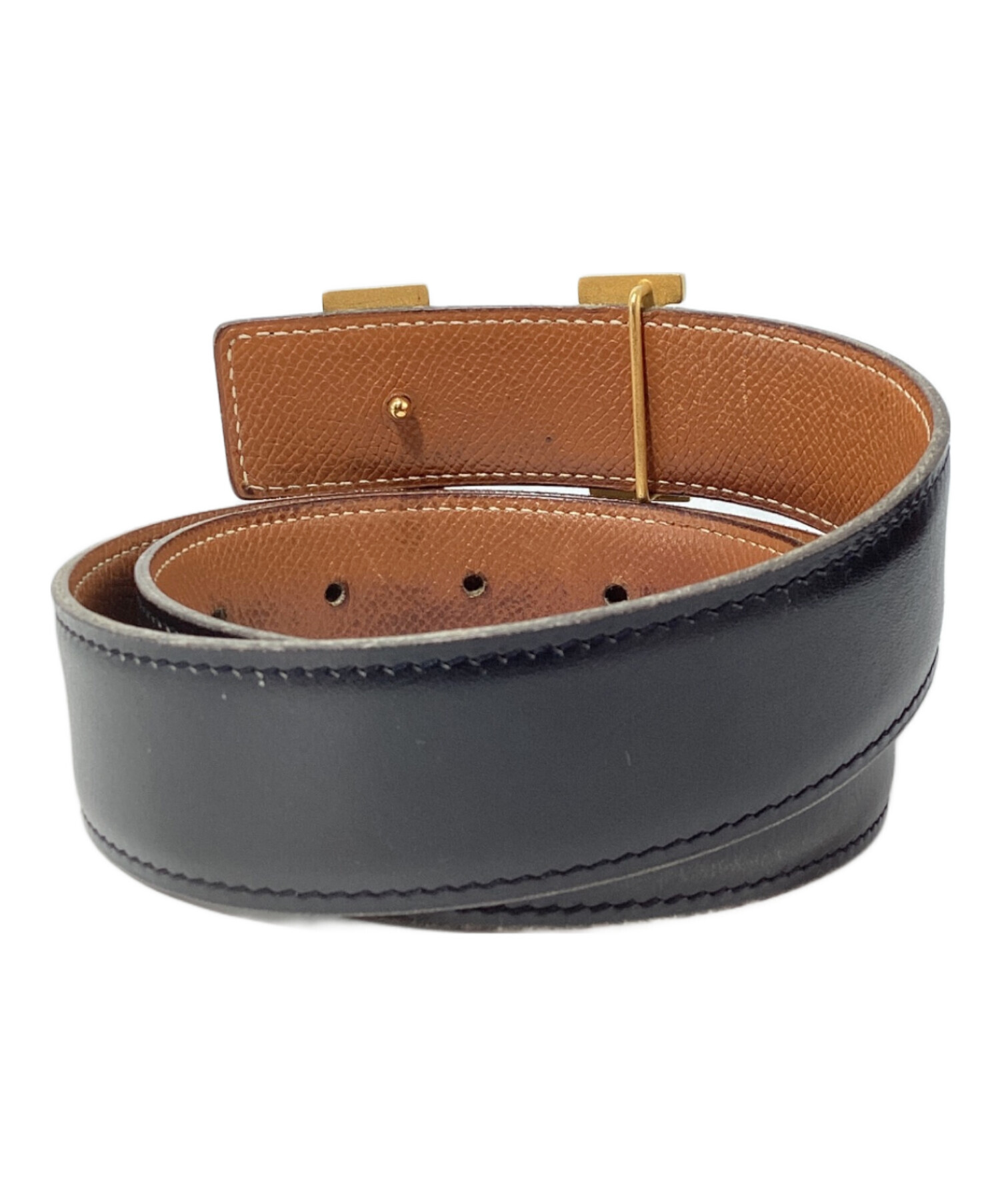 中古・古着通販】HERMES (エルメス) Logo design buckle leather belt 
