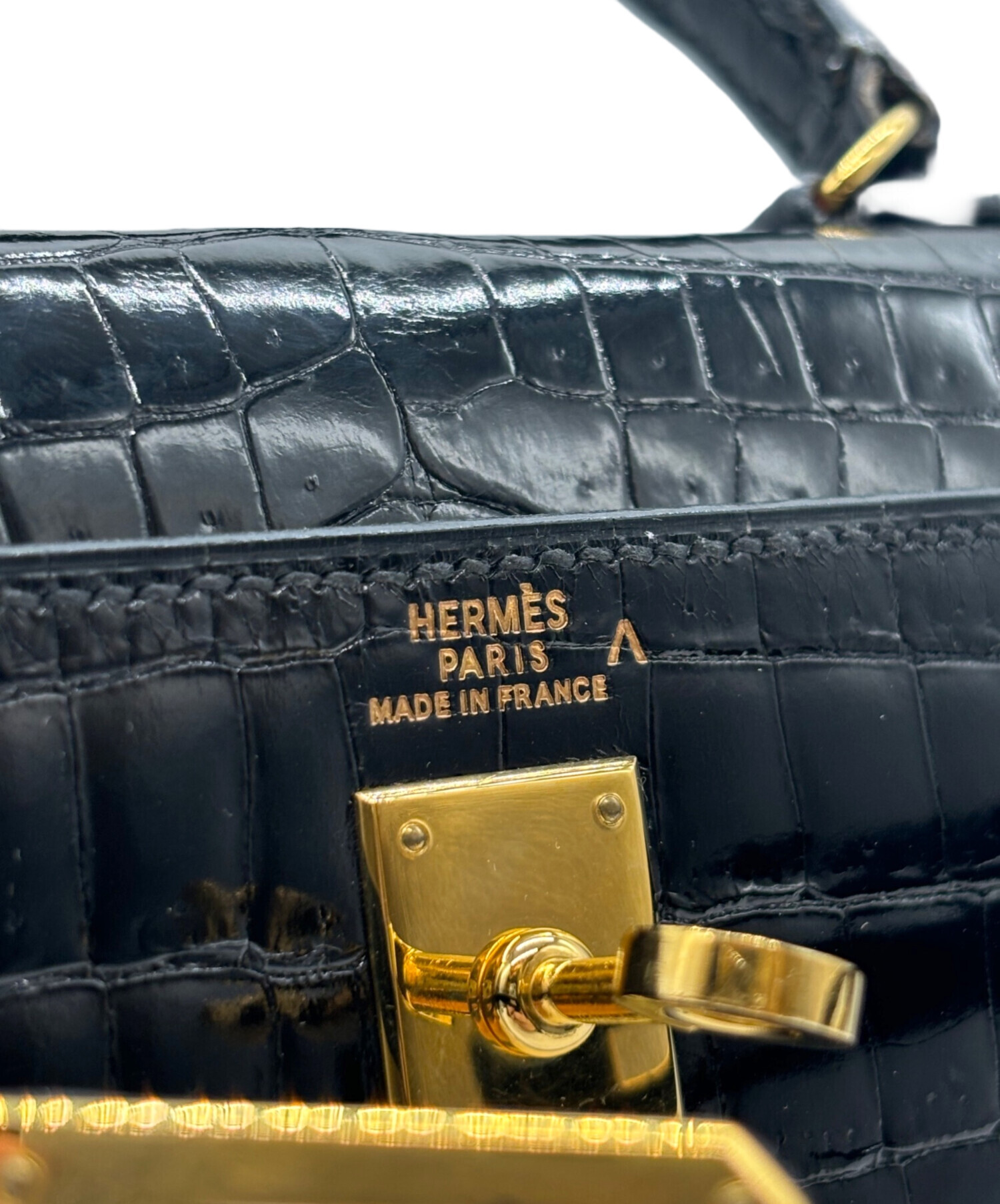 中古・古着通販】HERMES Mini Kelly Porosus Shine Mini Noir Black 